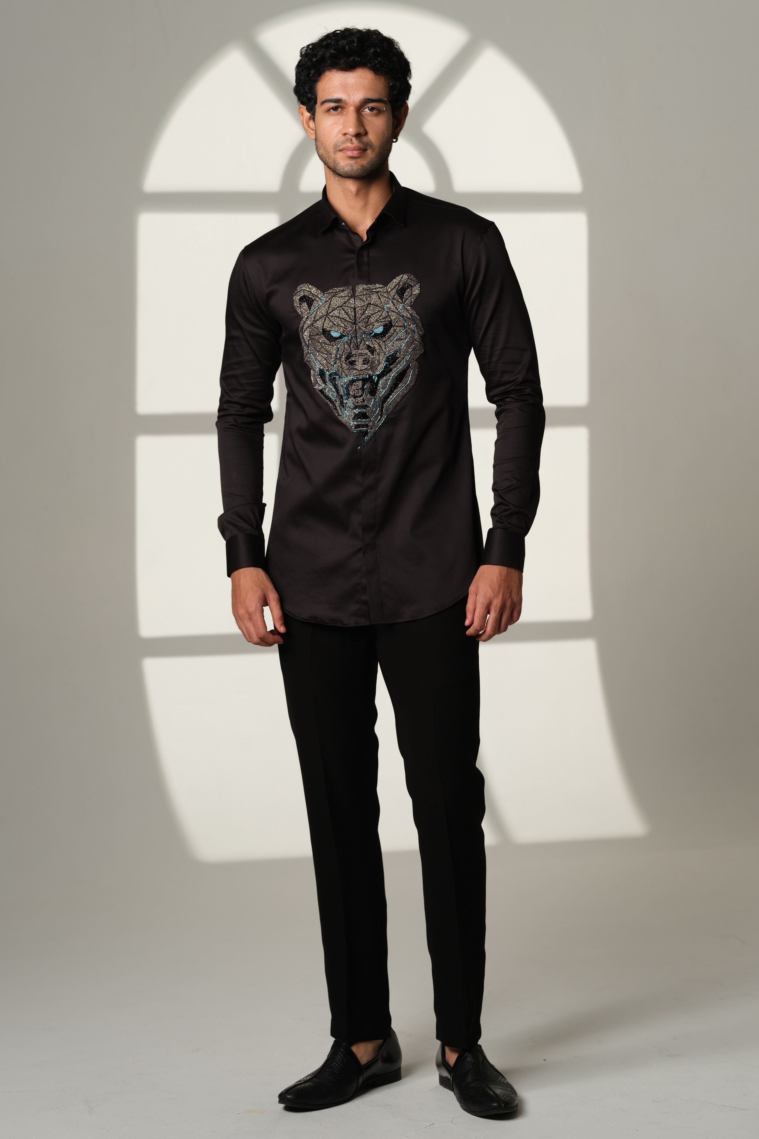 Black Shirt With Gun Metal Bear With Blue Eyes On Center