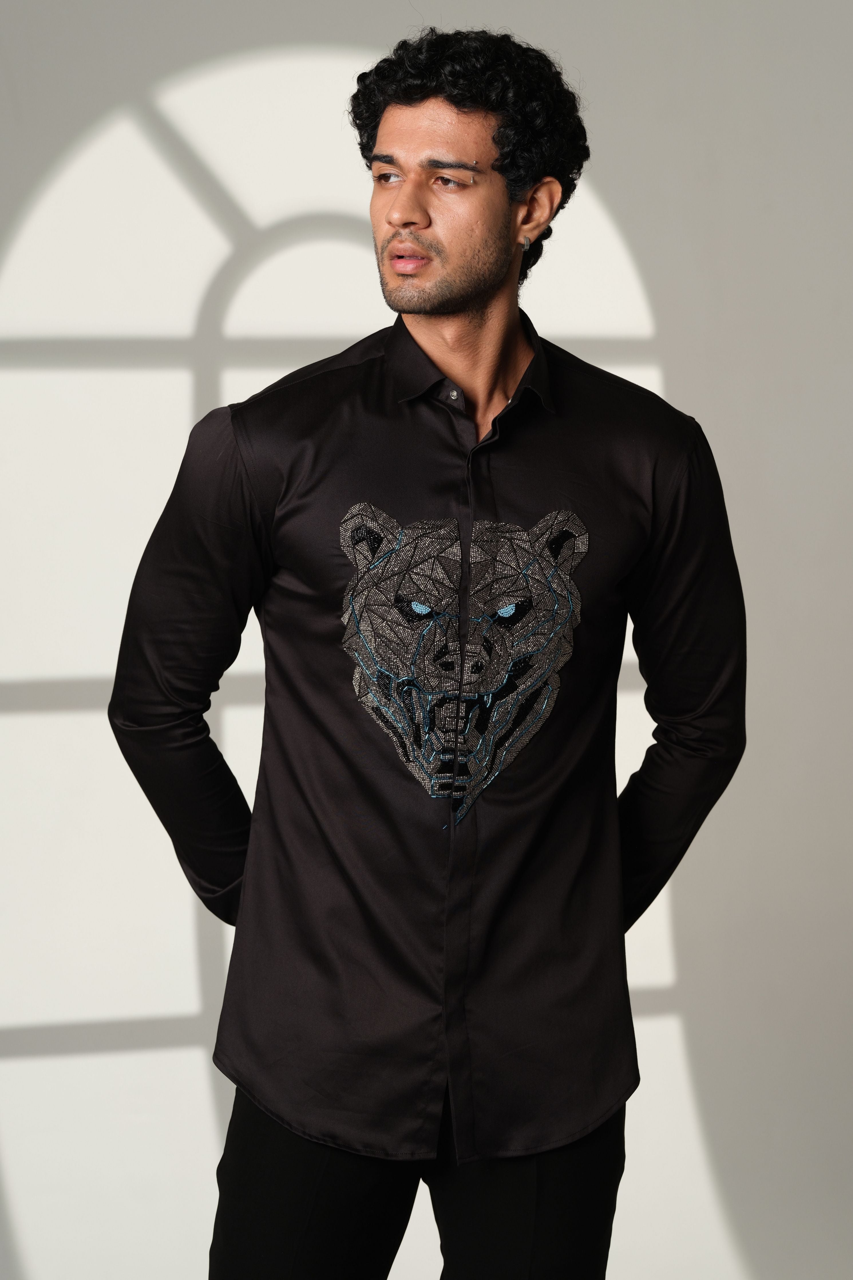 Black Shirt With Gun Metal Bear With Blue Eyes On Center
