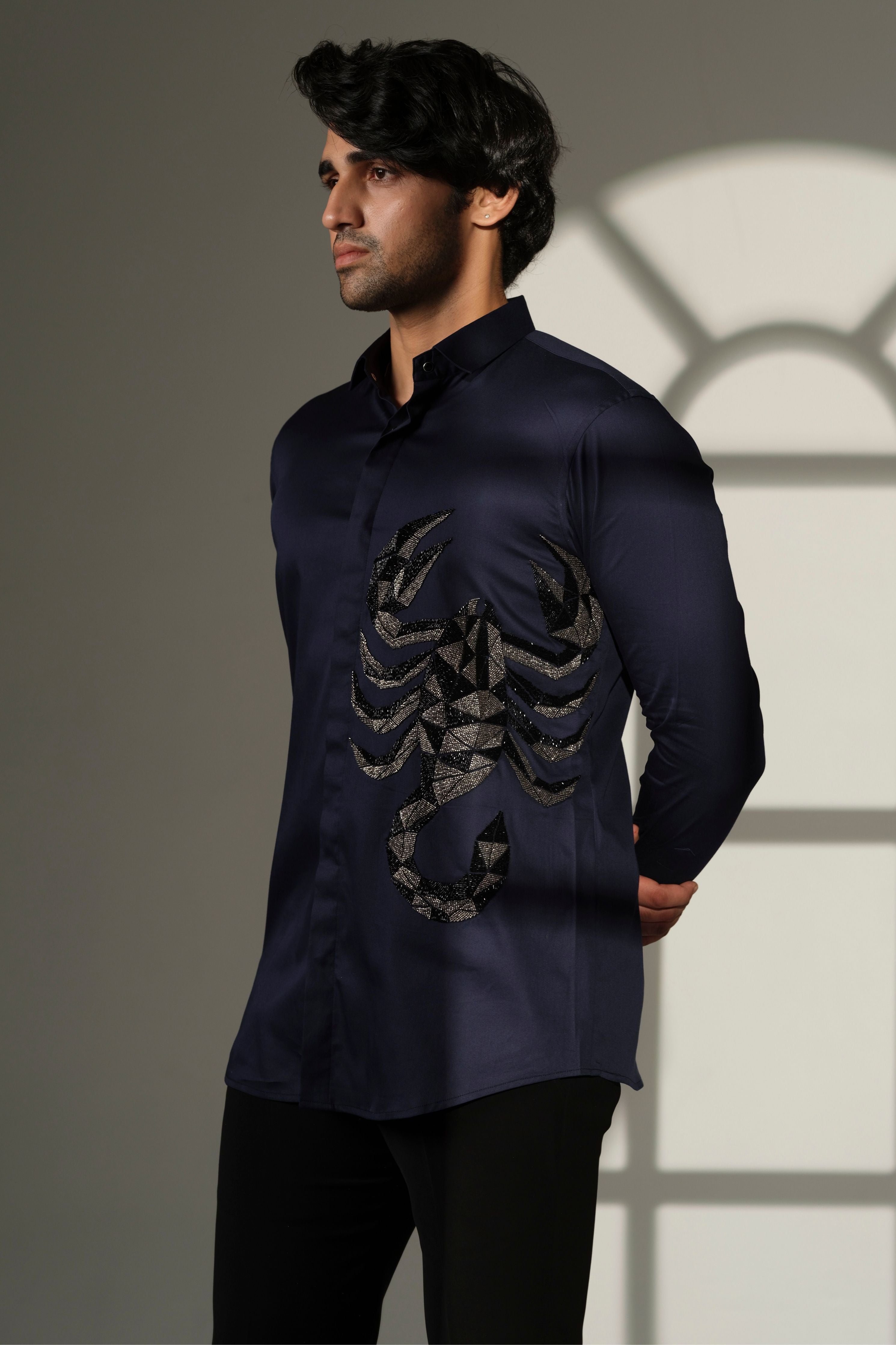 Navy Blue Shirt With 3D Scorpion
