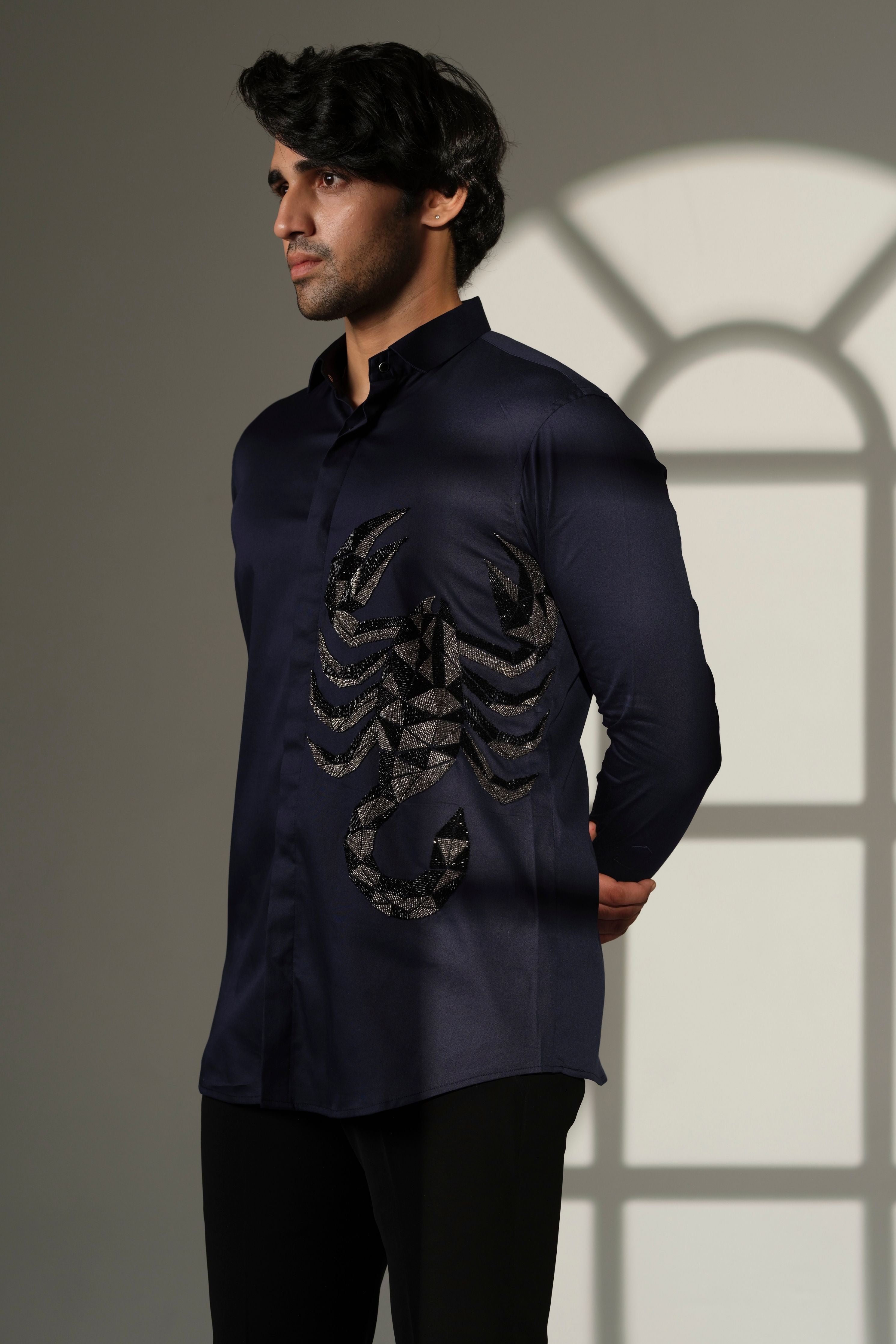 Navy Blue Shirt With 3D Scorpion
