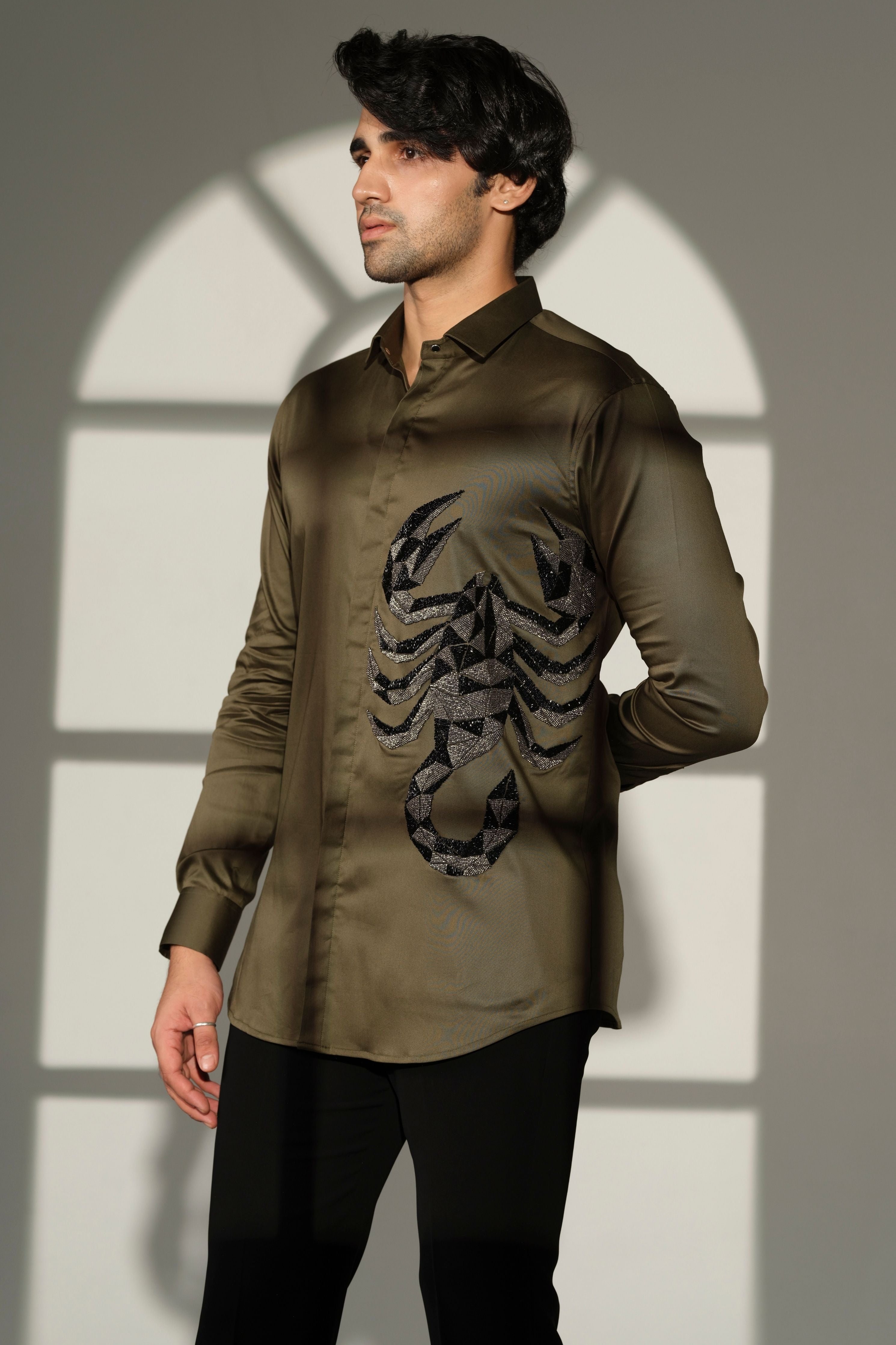 Olive Green Shirt With 3D Scorpion