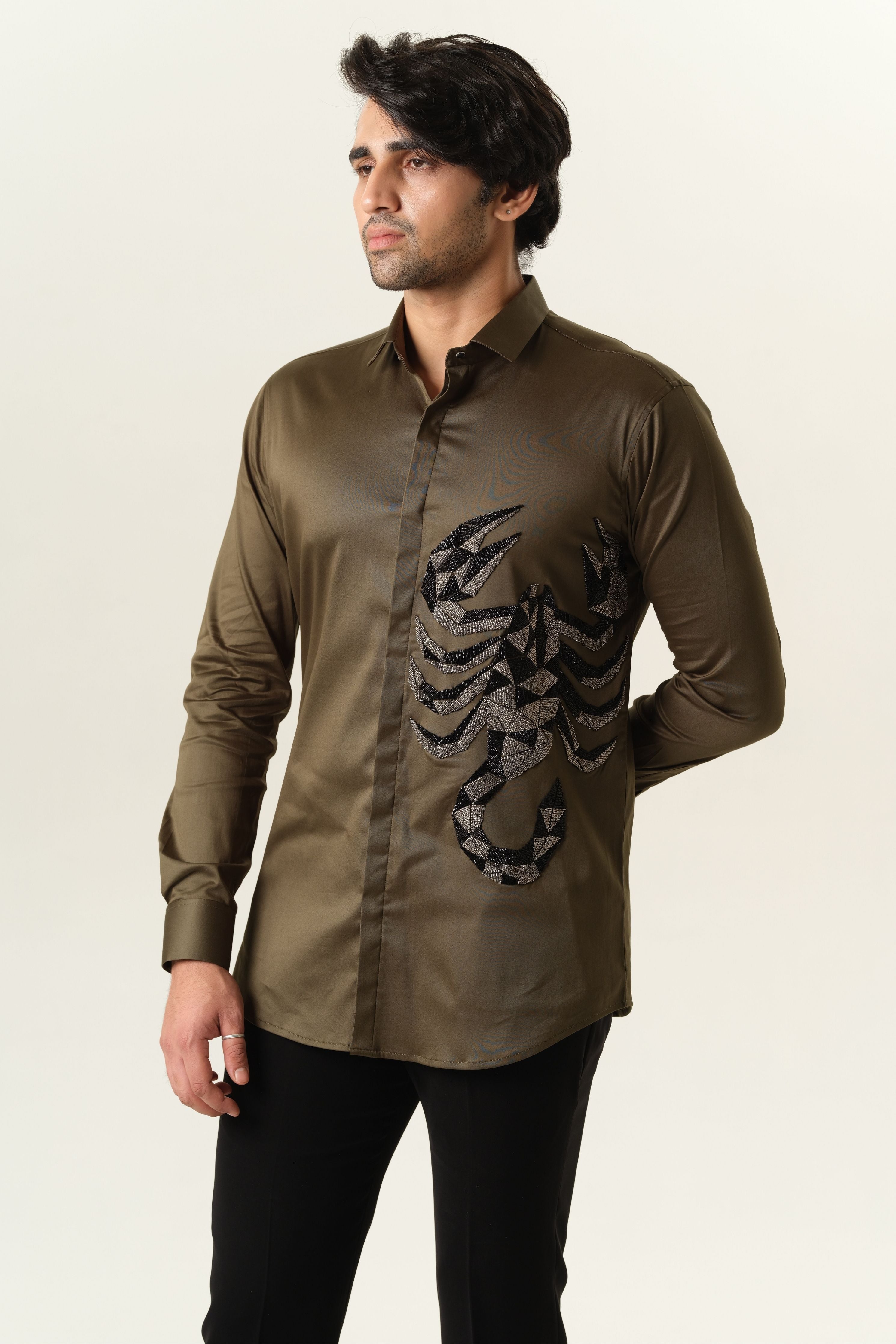 Olive Green Shirt With 3D Scorpion