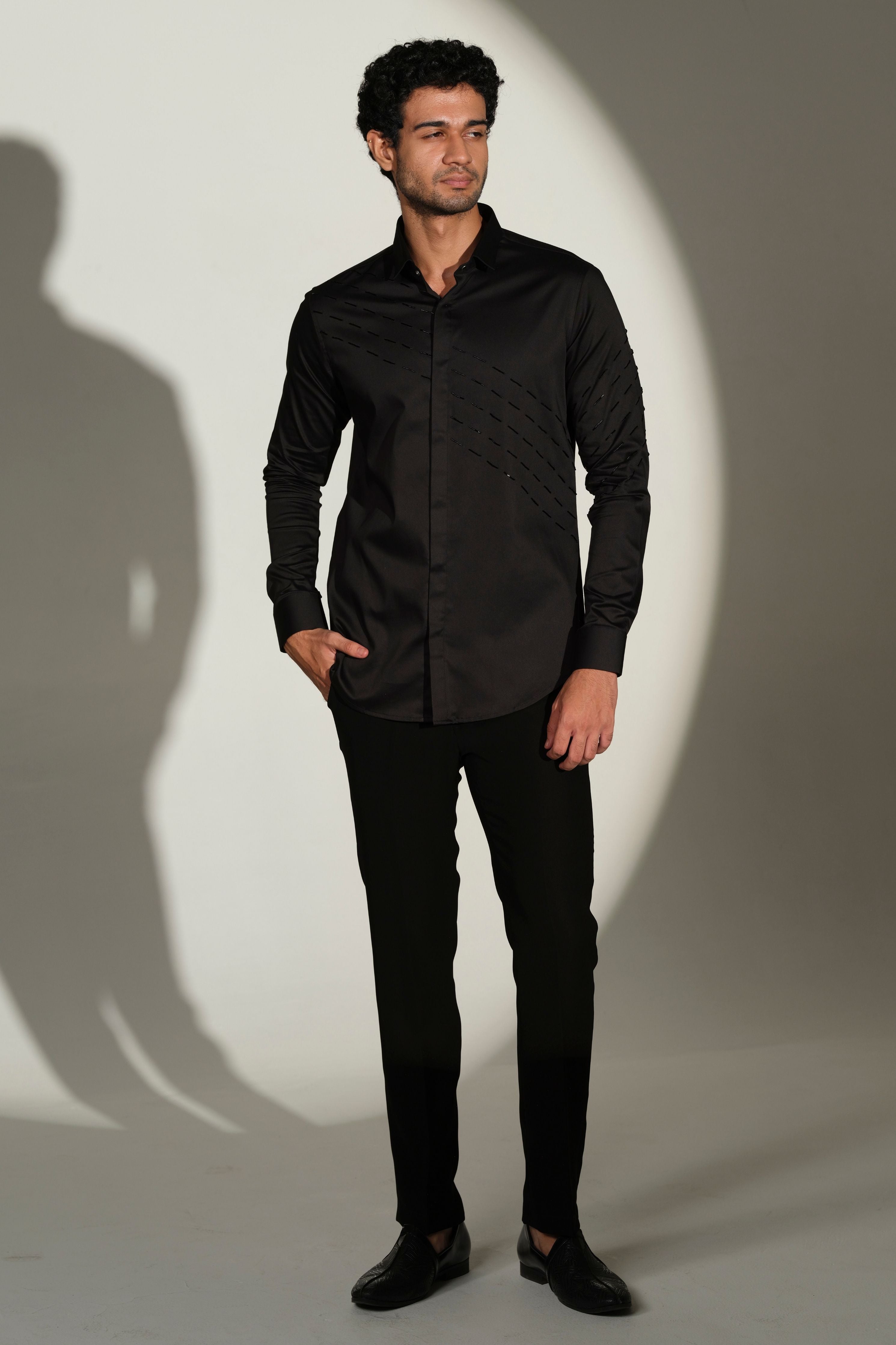 Black Shirt With Black Slanting Sally Lines