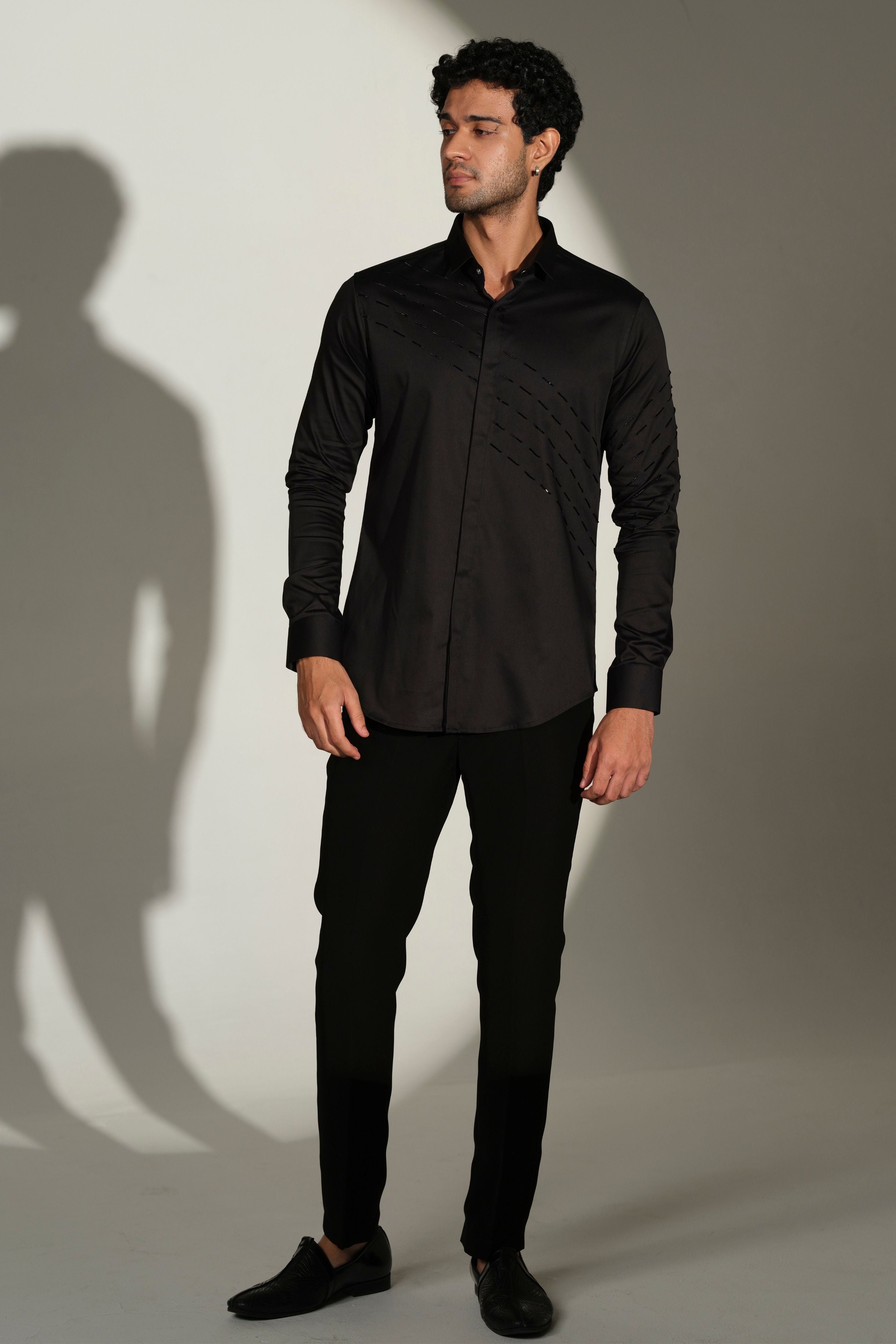 Black Shirt With Black Slanting Sally Lines