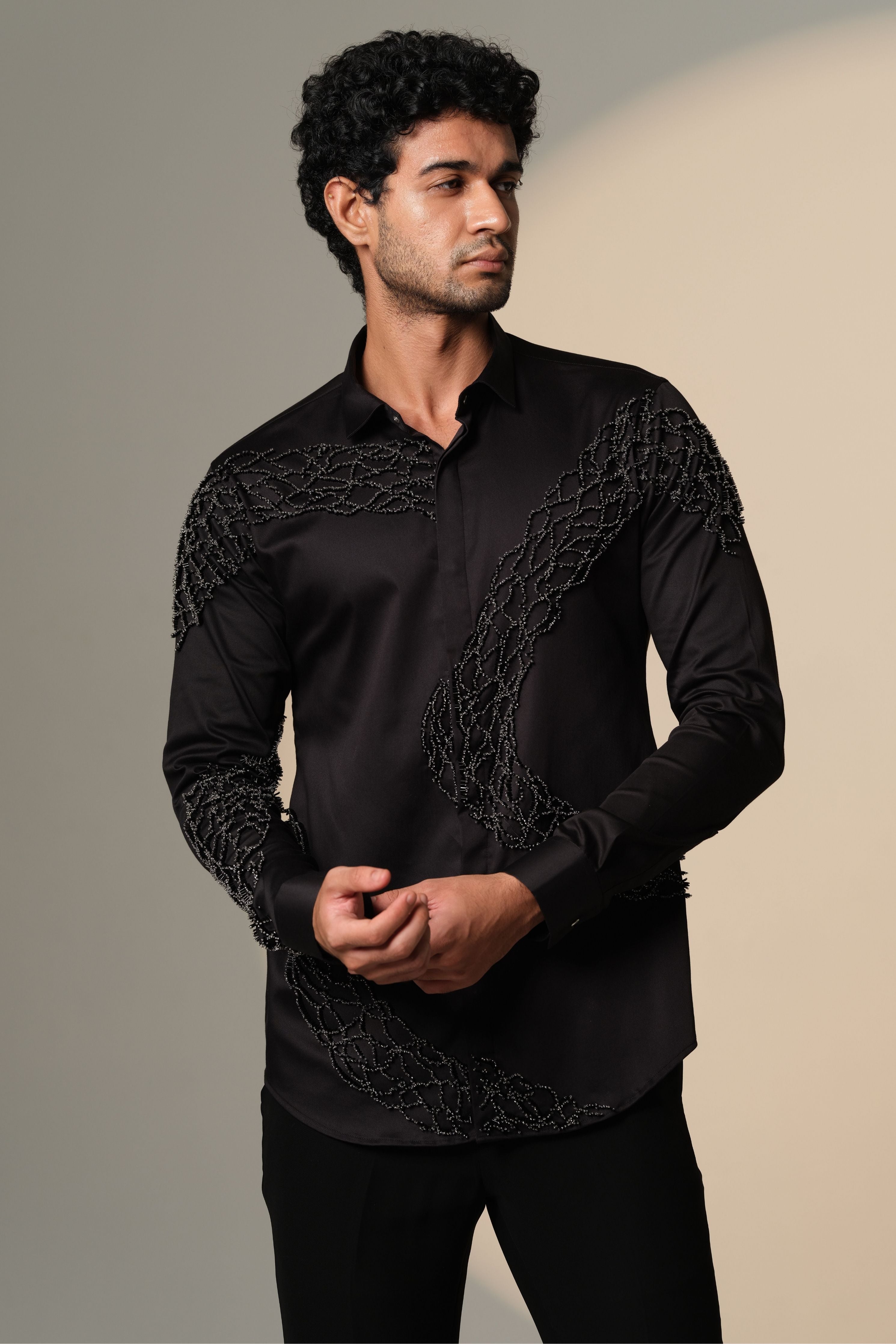 Black Wave Shirt With Standing Sally and Poth Embellishment