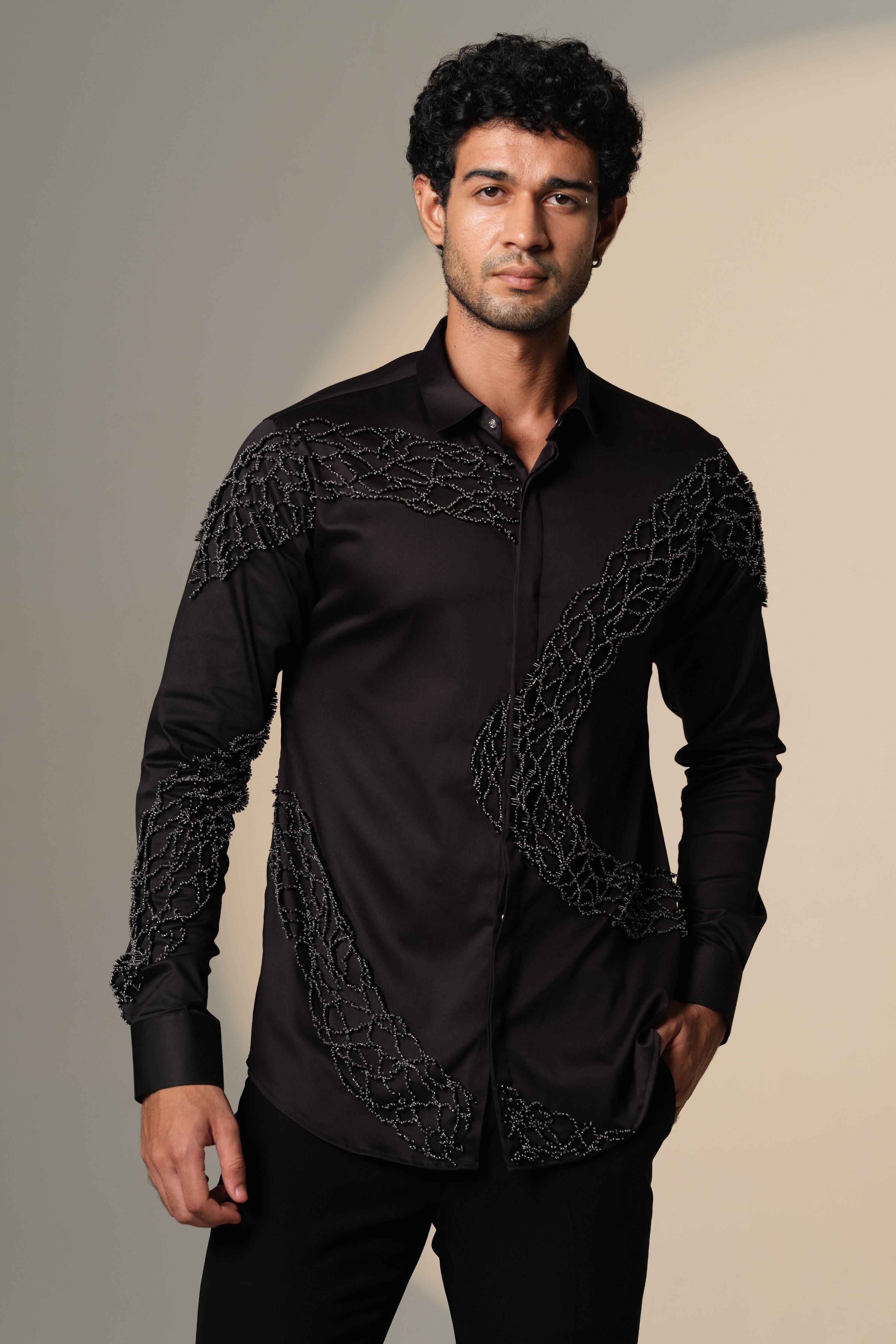 Black Wave Shirt With Standing Sally and Poth Embellishment