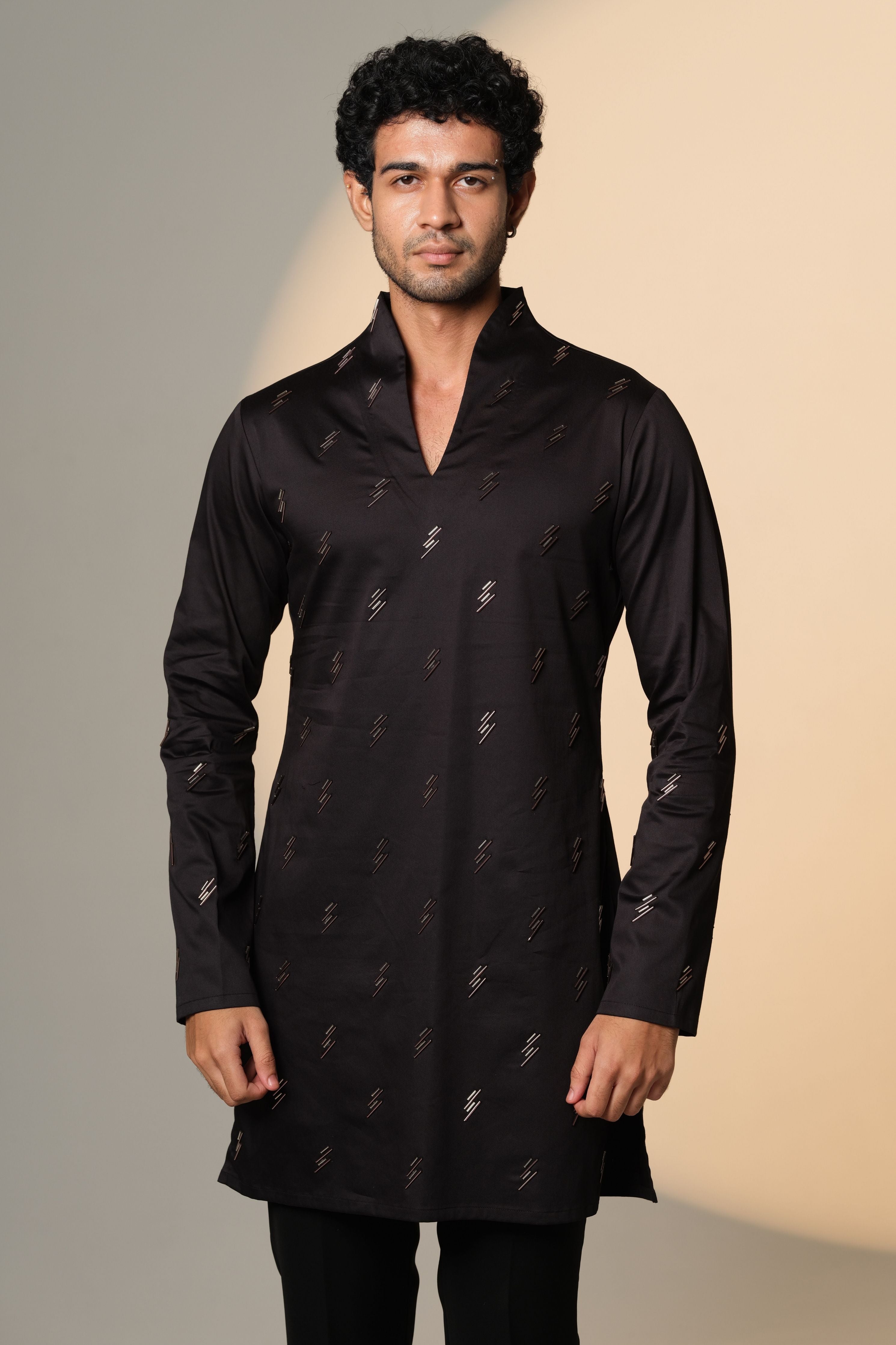 Black Kurta With Pink & Silver Salli Chitha Work