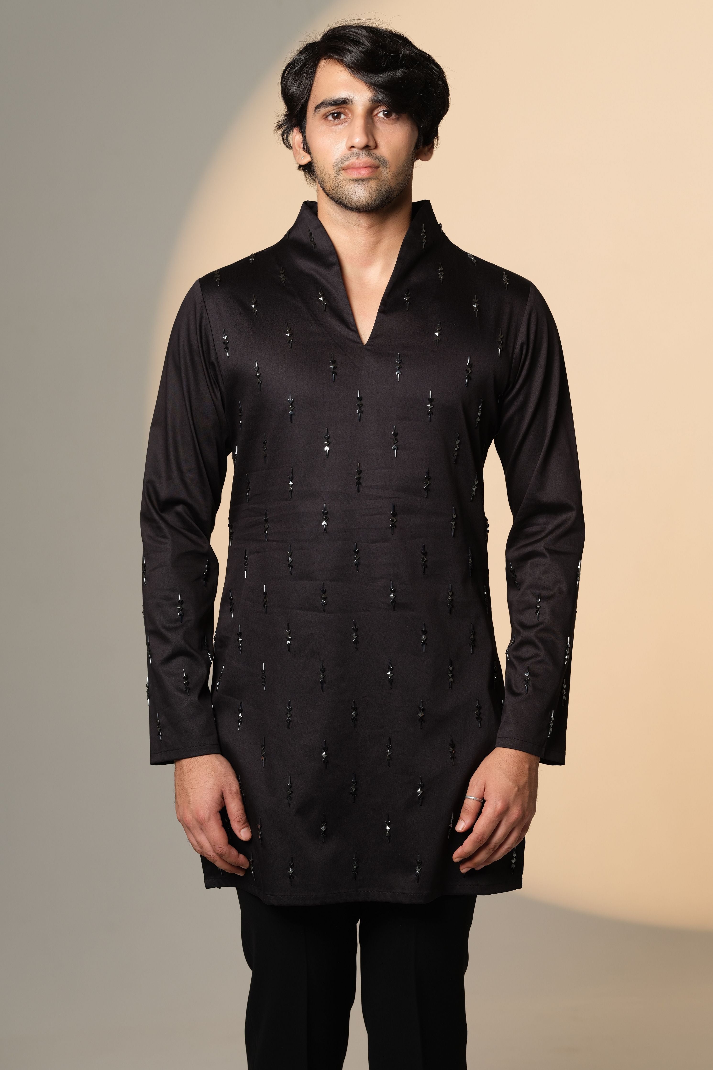 Black Kurta With Pyramid Arrow And Sally Chitha Work