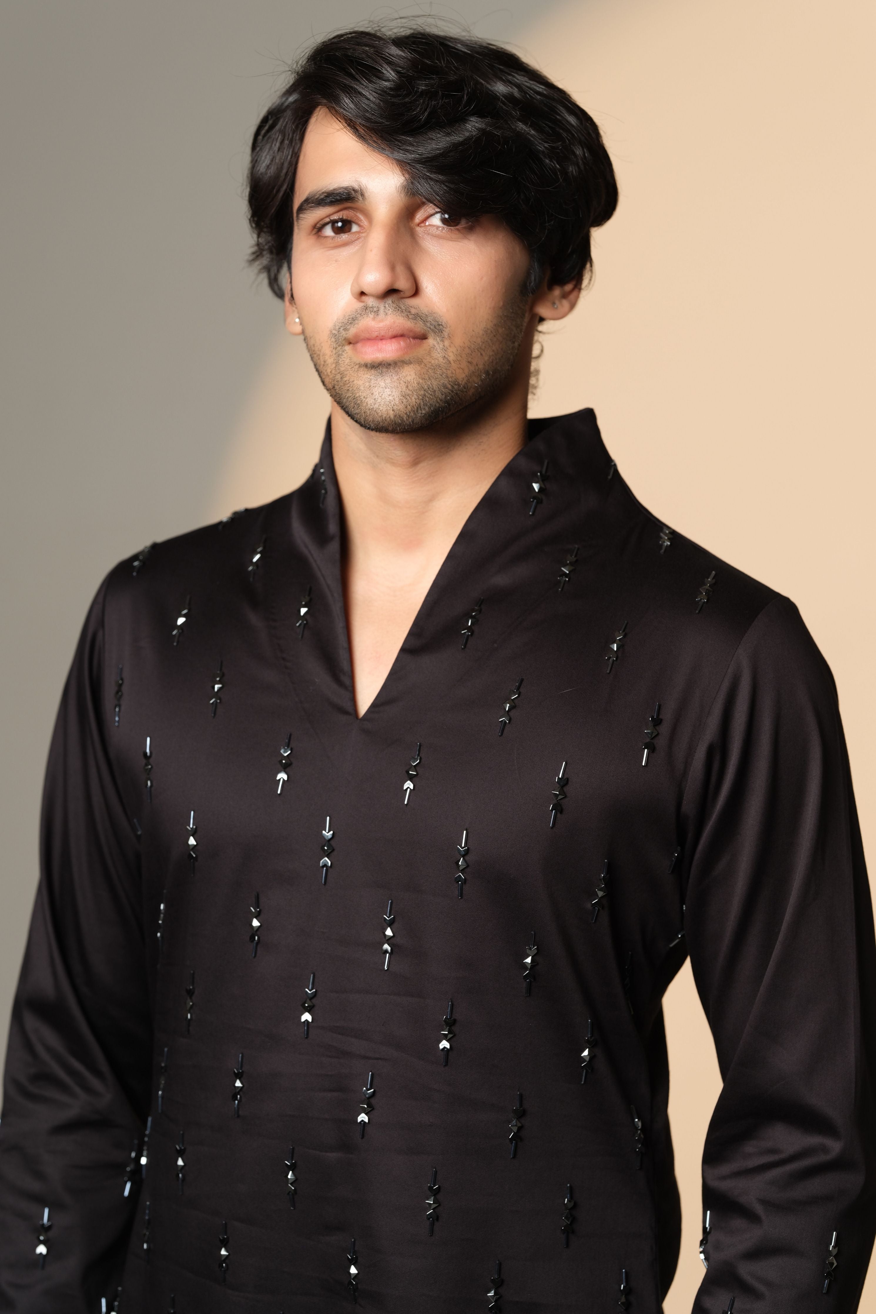 Black Kurta With Pyramid Arrow And Sally Chitha Work