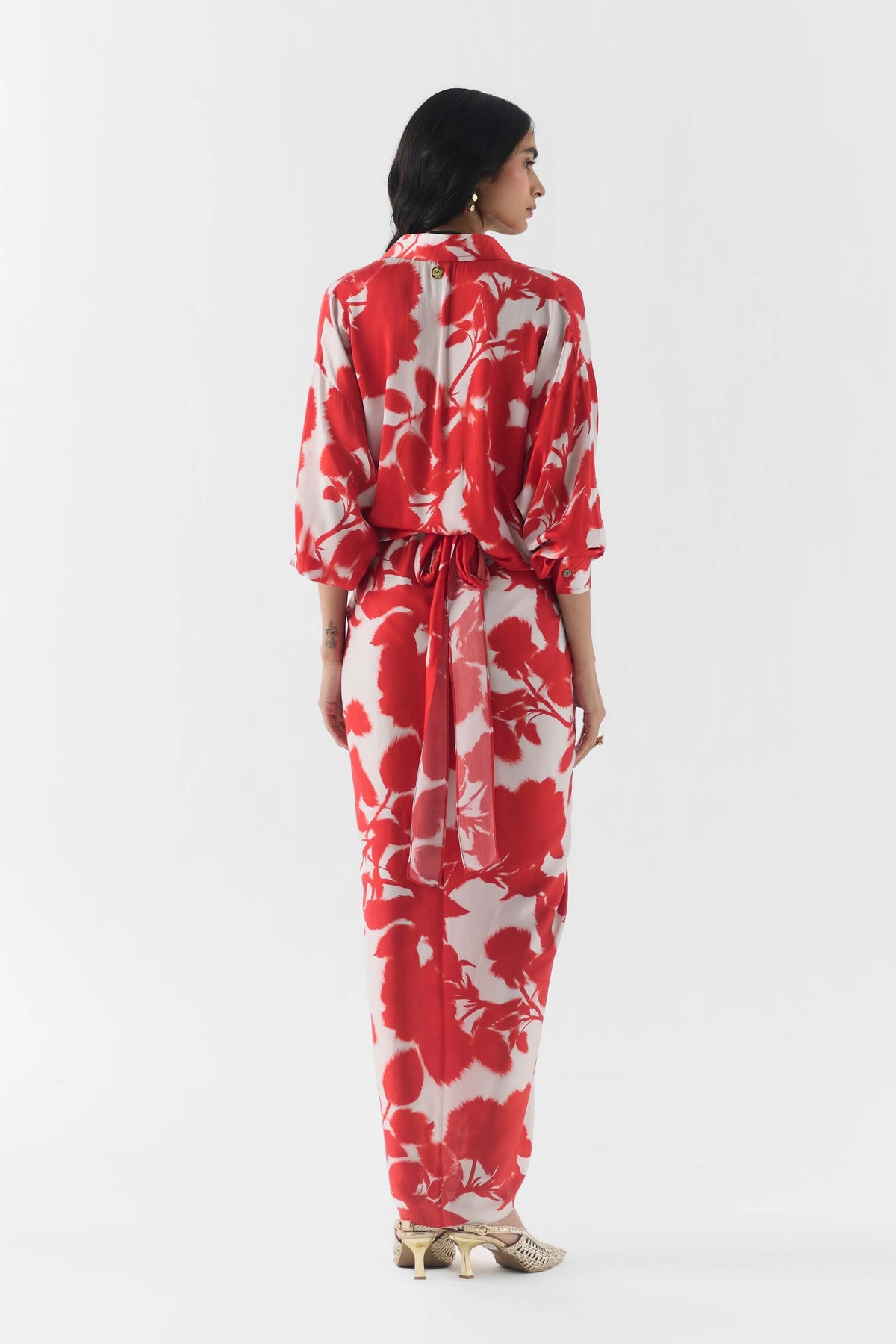 Red Ink Draped Shirt Dress