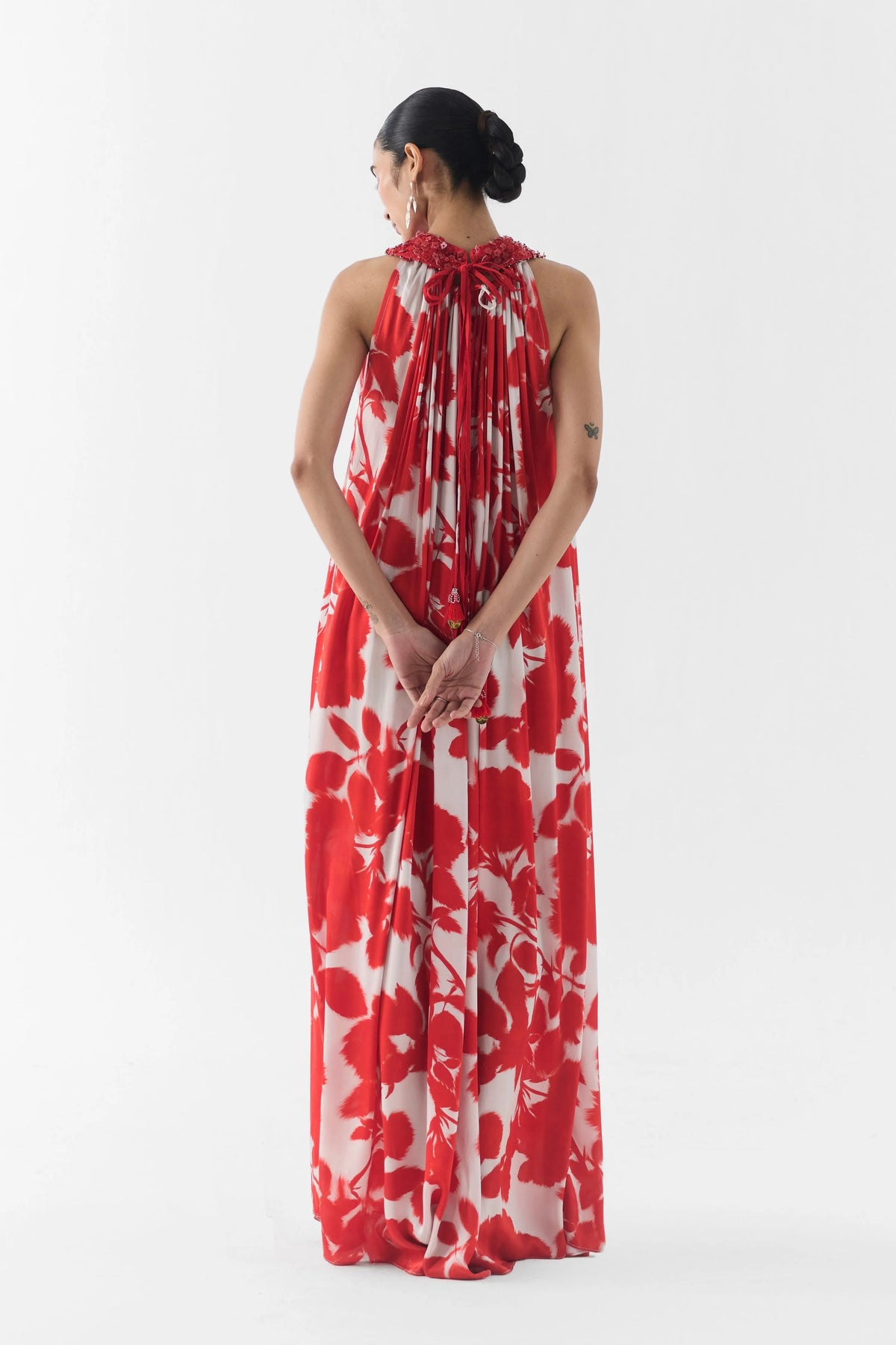 Red Ink Halter Dress With Collar