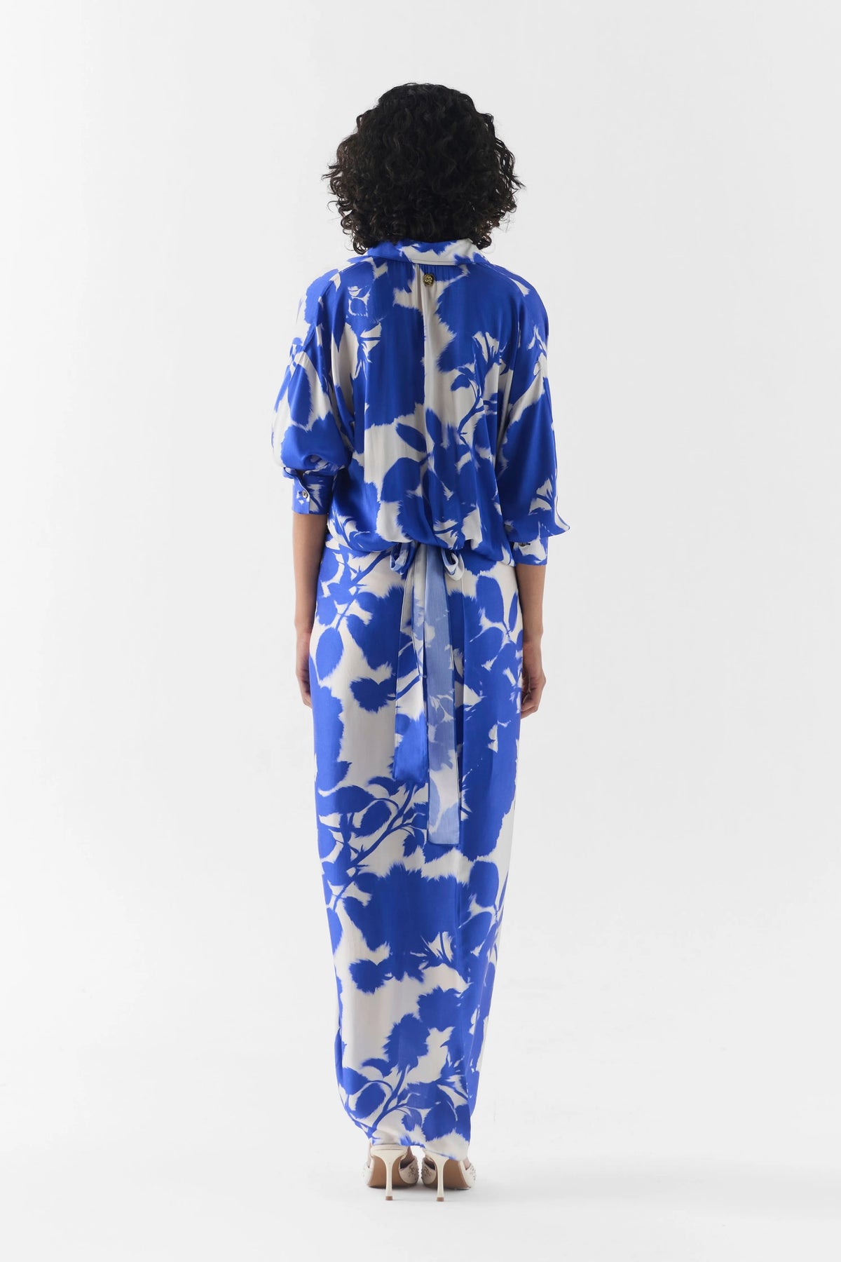 Blue Ink Draped Shirt Dress