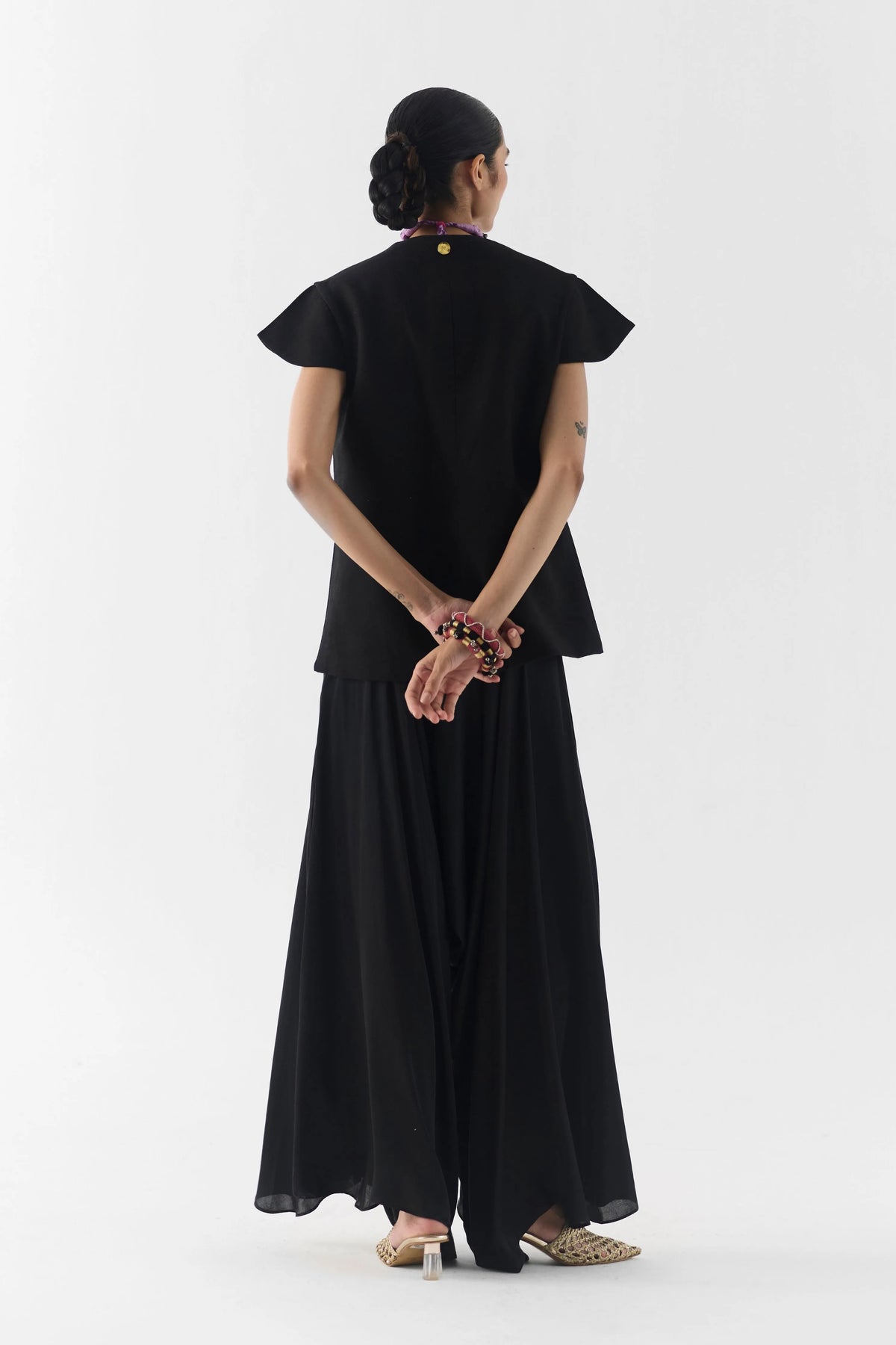 Black Garden Rose Vest And Dhoti Pants