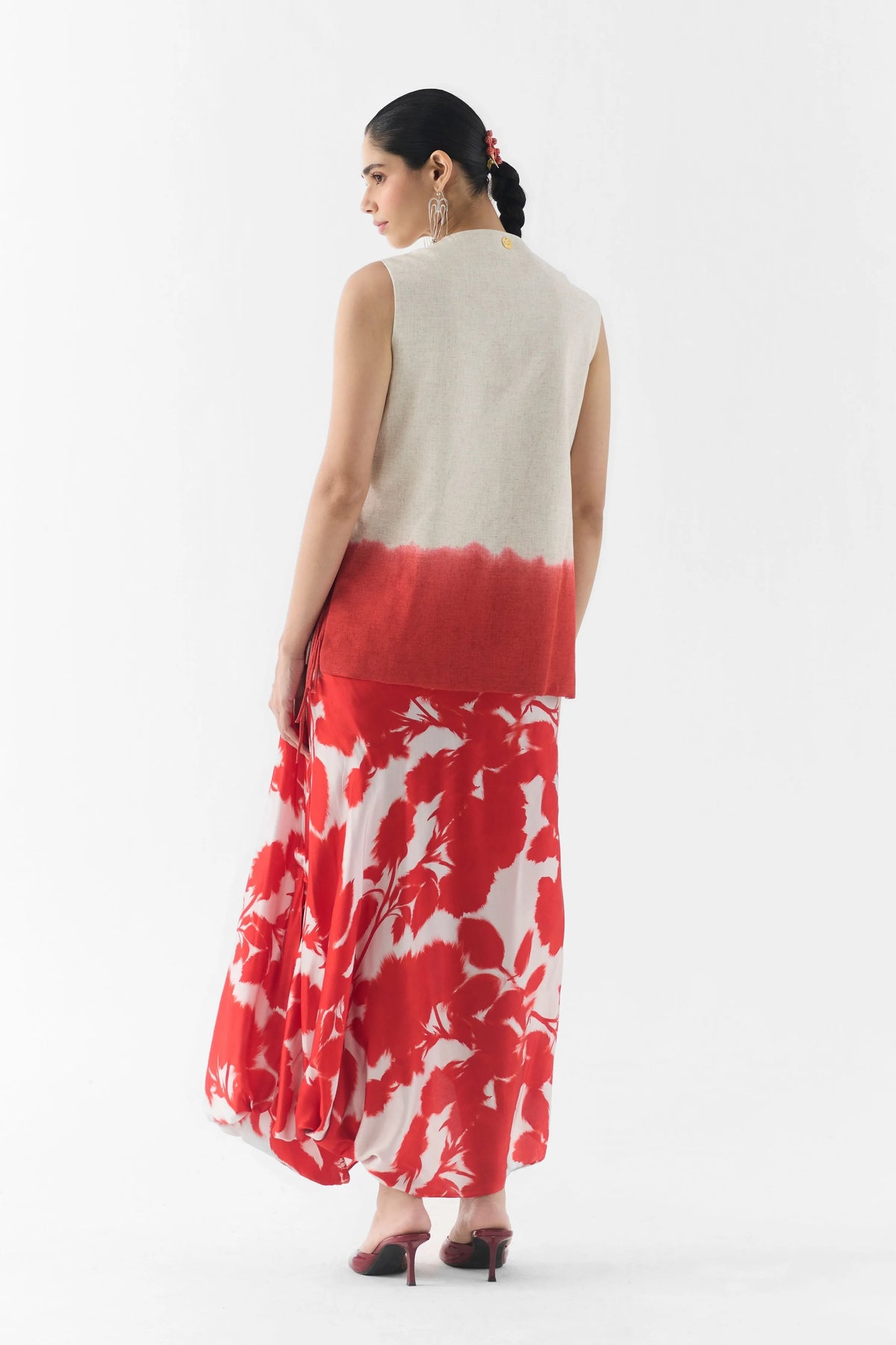 Red Ink Vest And Dhoti Pants