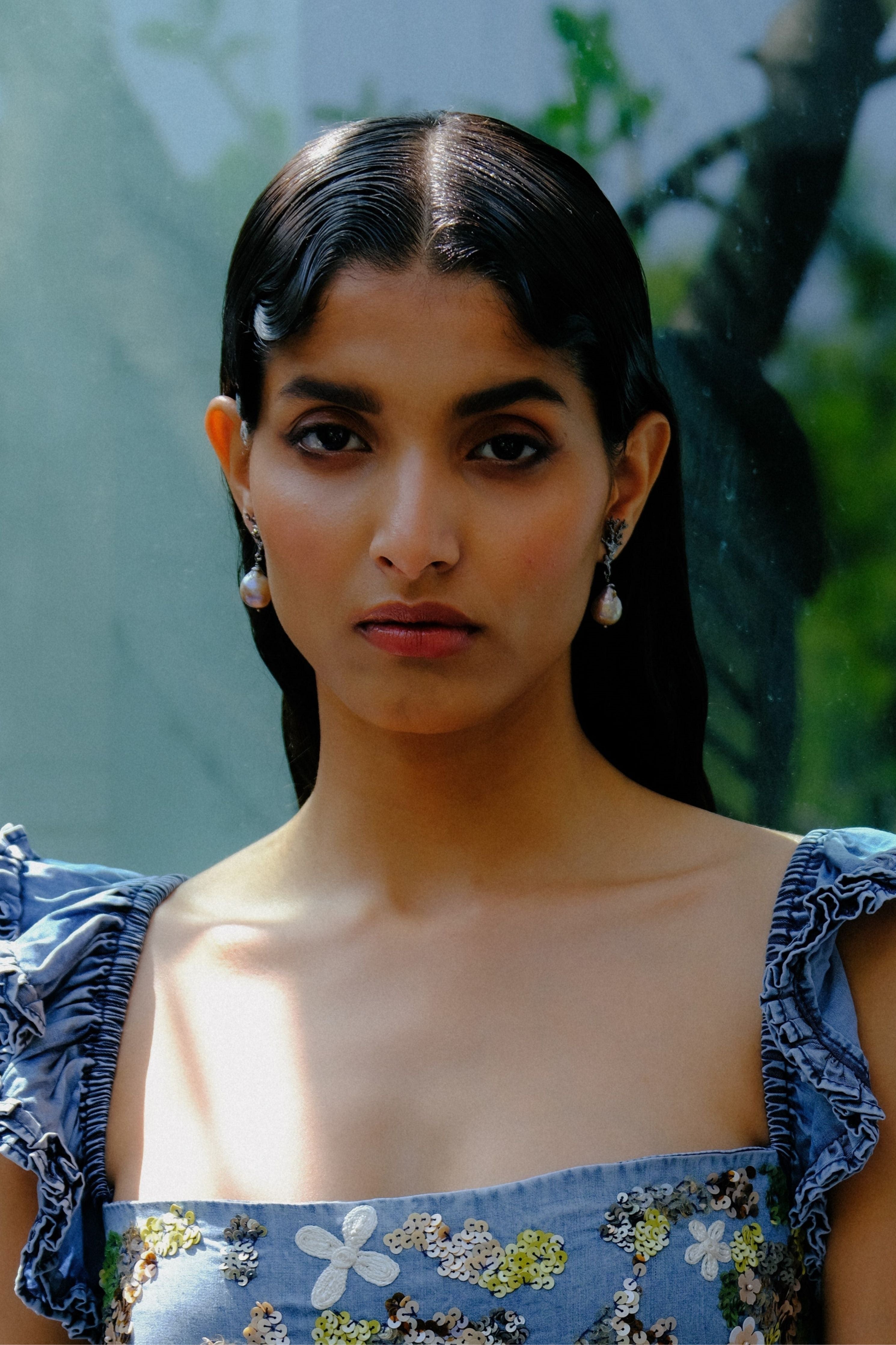 Seafloor  Black Coralline Pearl Drop Earrings