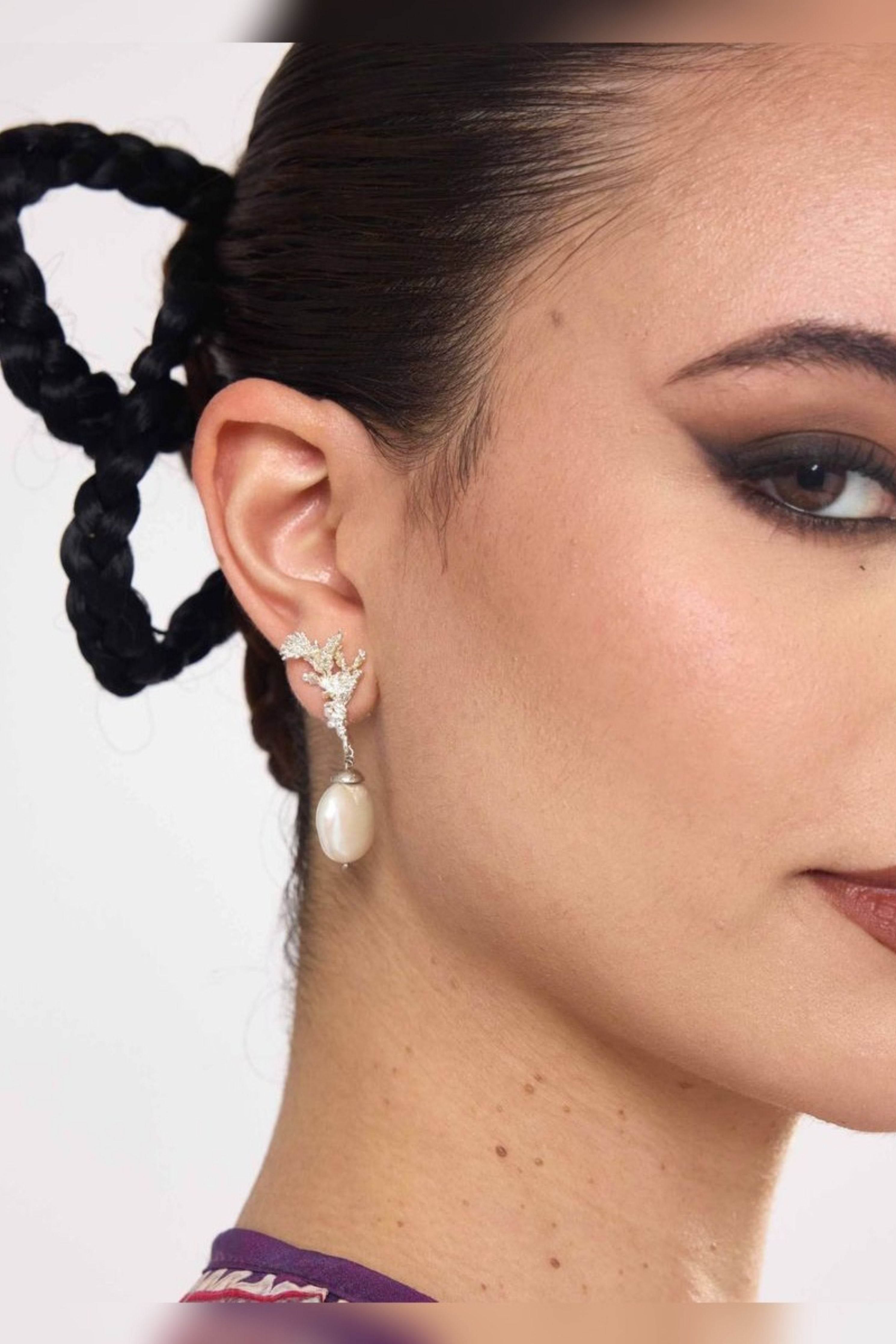 Seafloor  Silver Coralline Pearl Drop Earrings