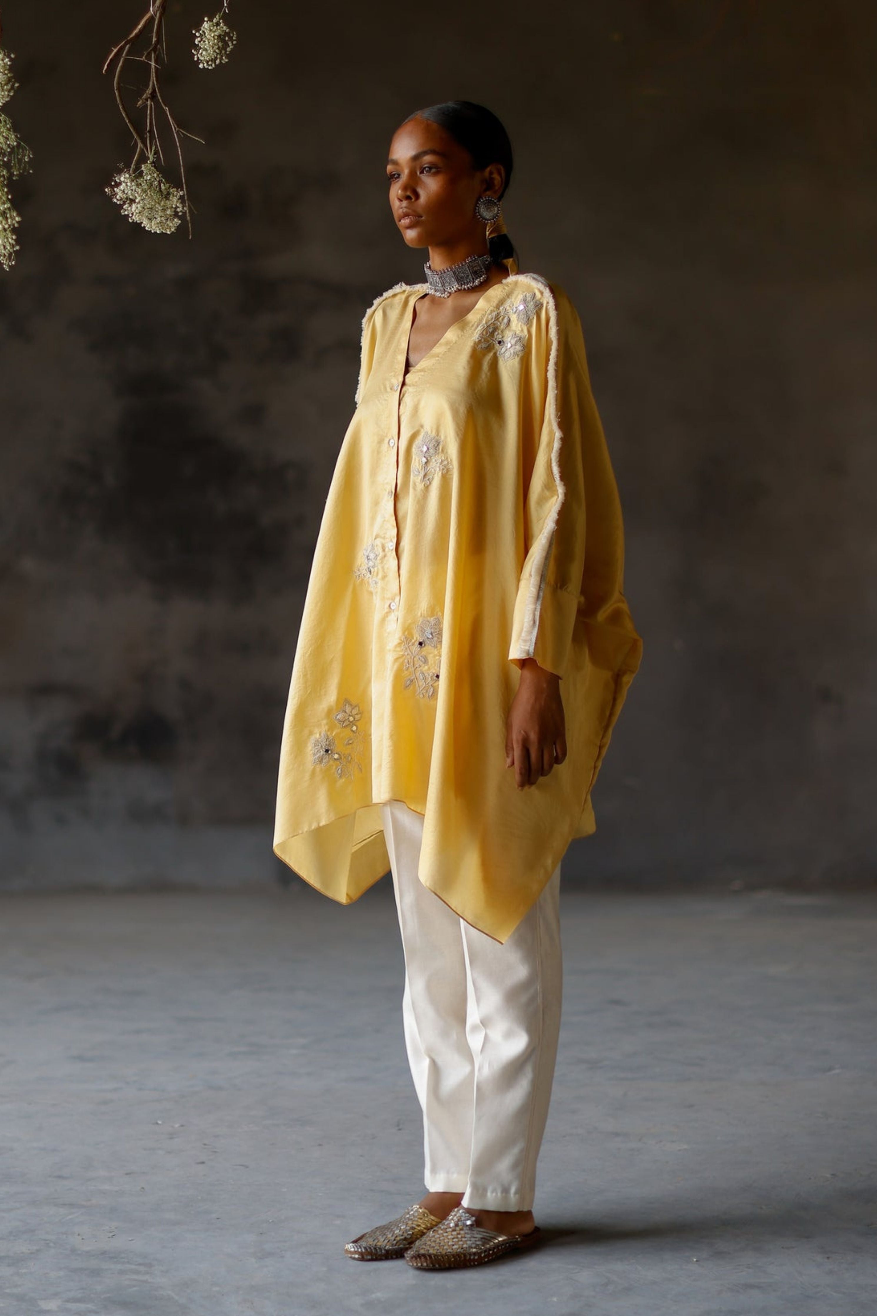 Yellow Roli Silk Kameez Set