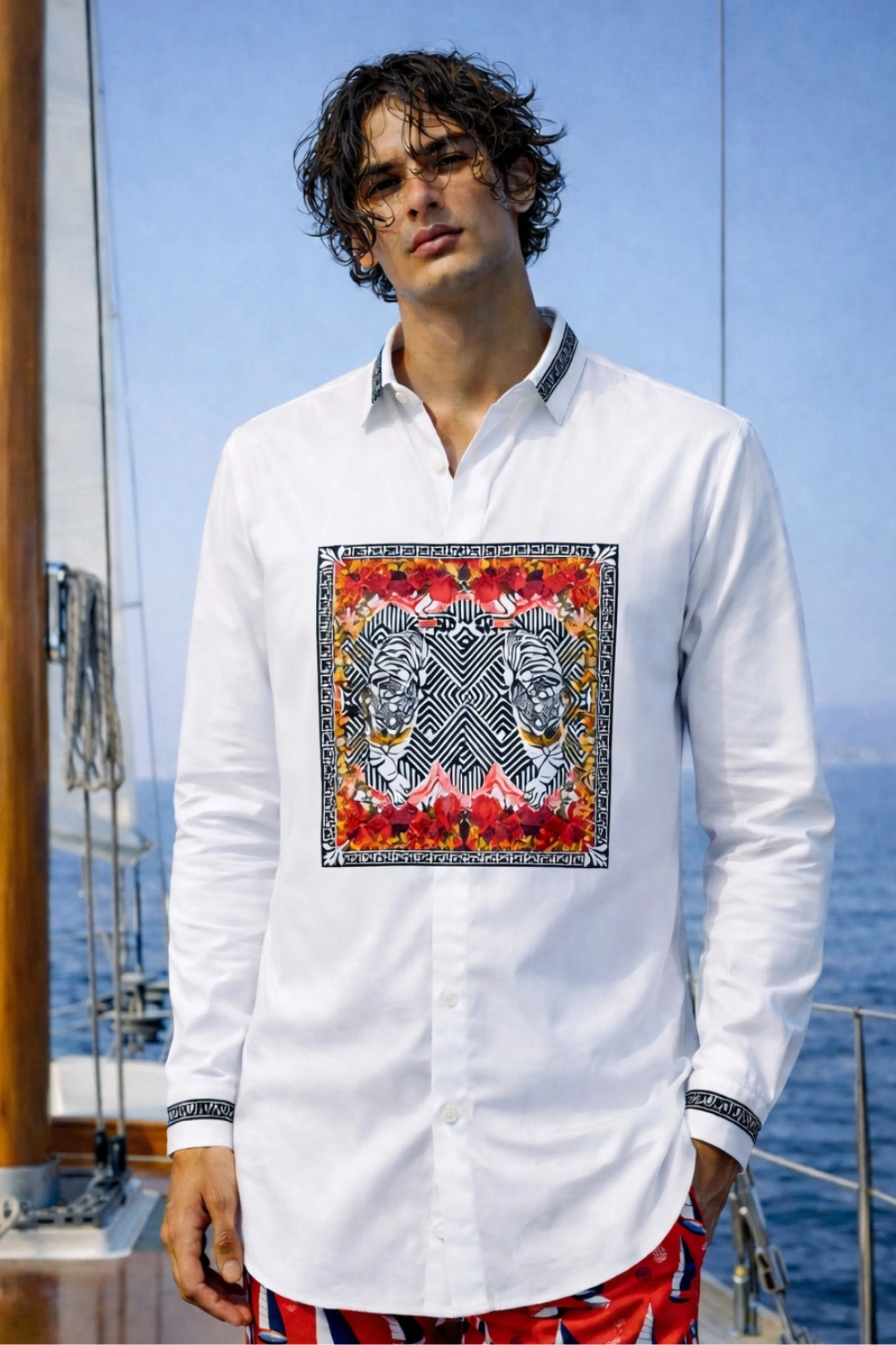 WavTiger White Printed Shirt