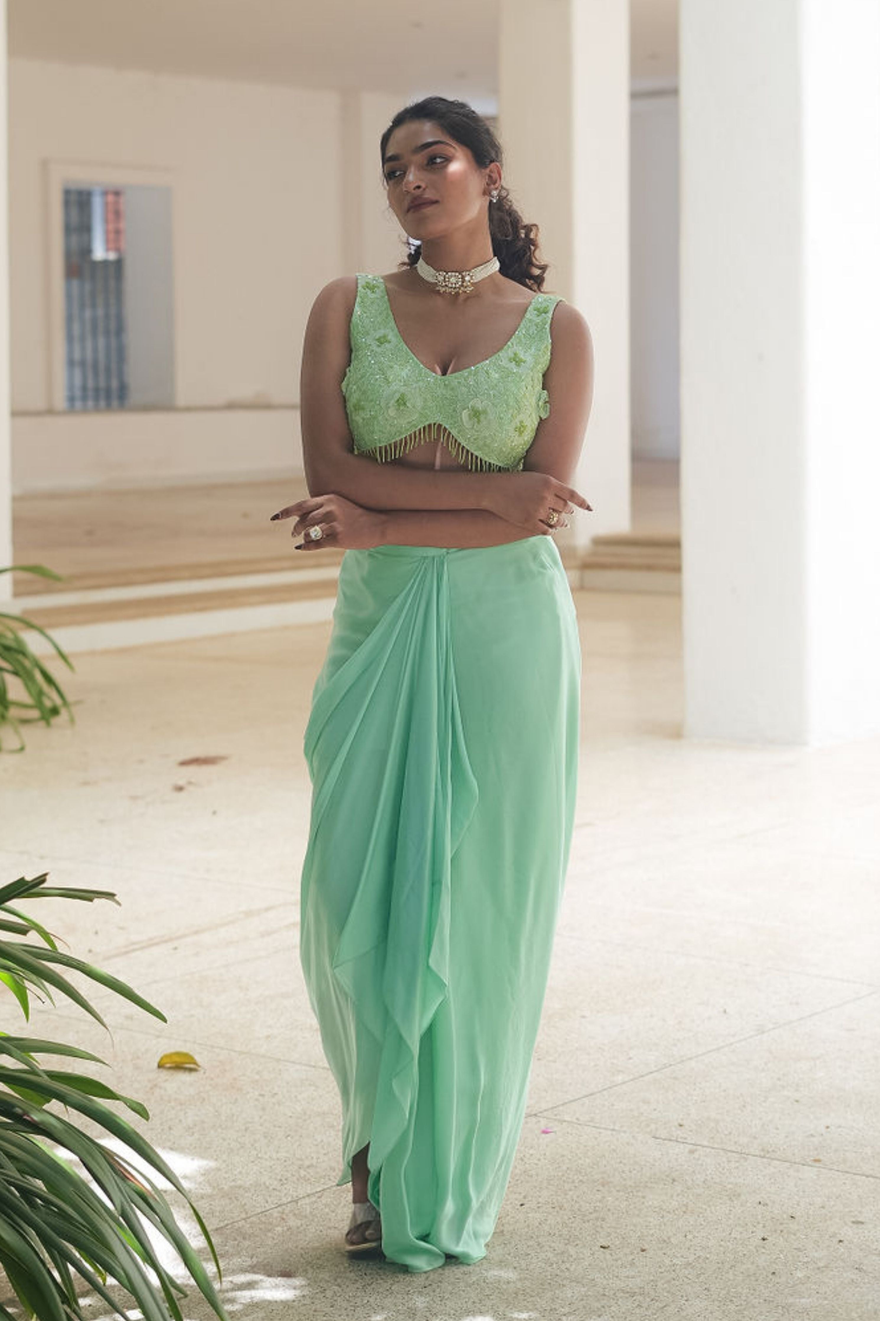 Mint Green Monotone Drape Skirt Set
