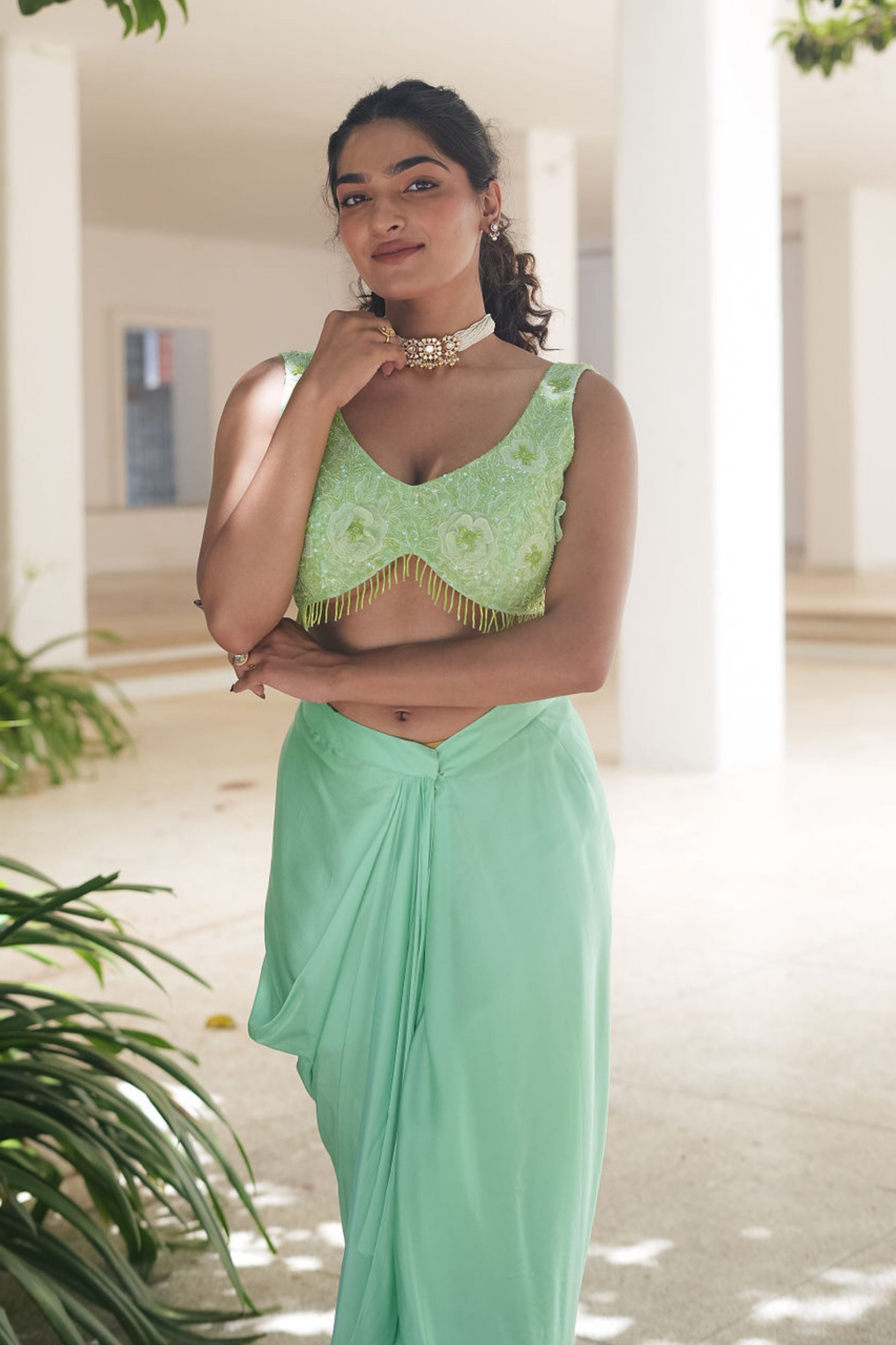 Mint Green Monotone Drape Skirt Set
