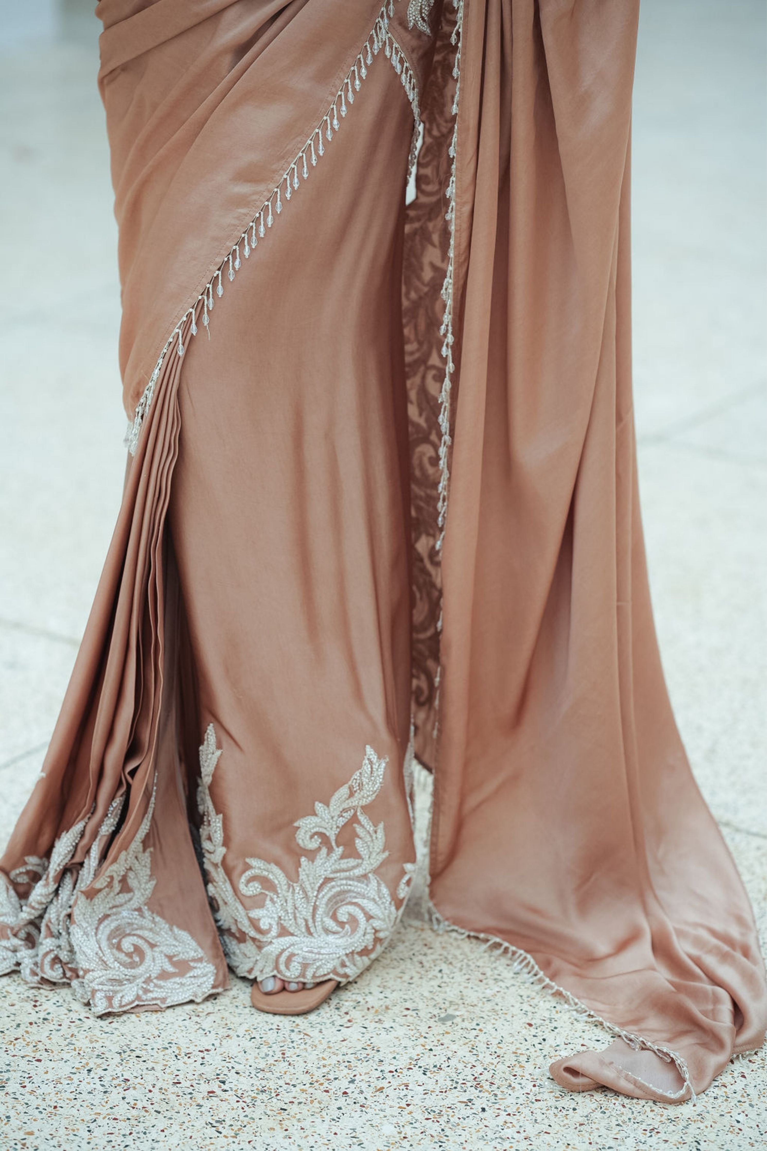 Satin Beaded Border Split Saree