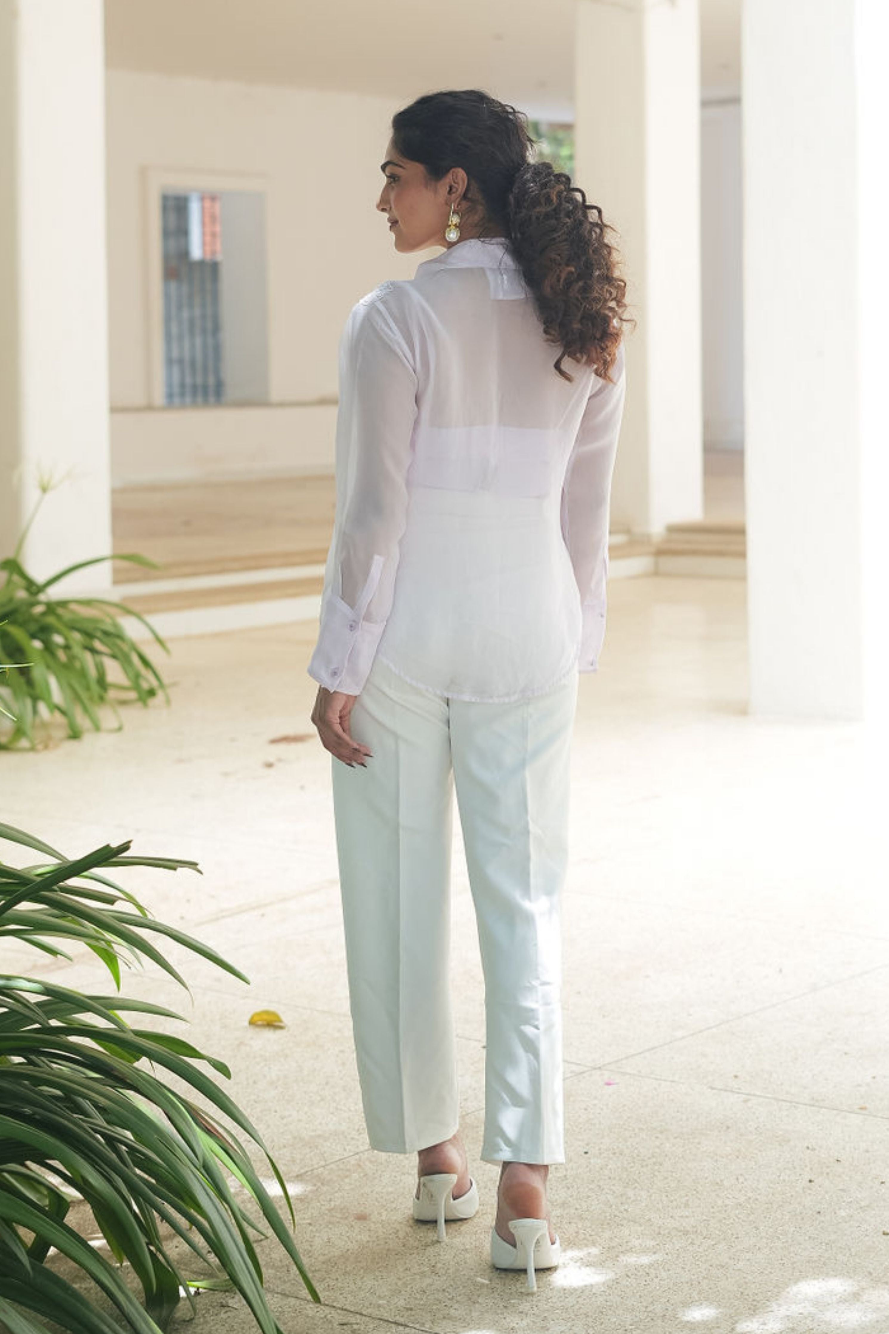 Lavender Applique Organza Shirt