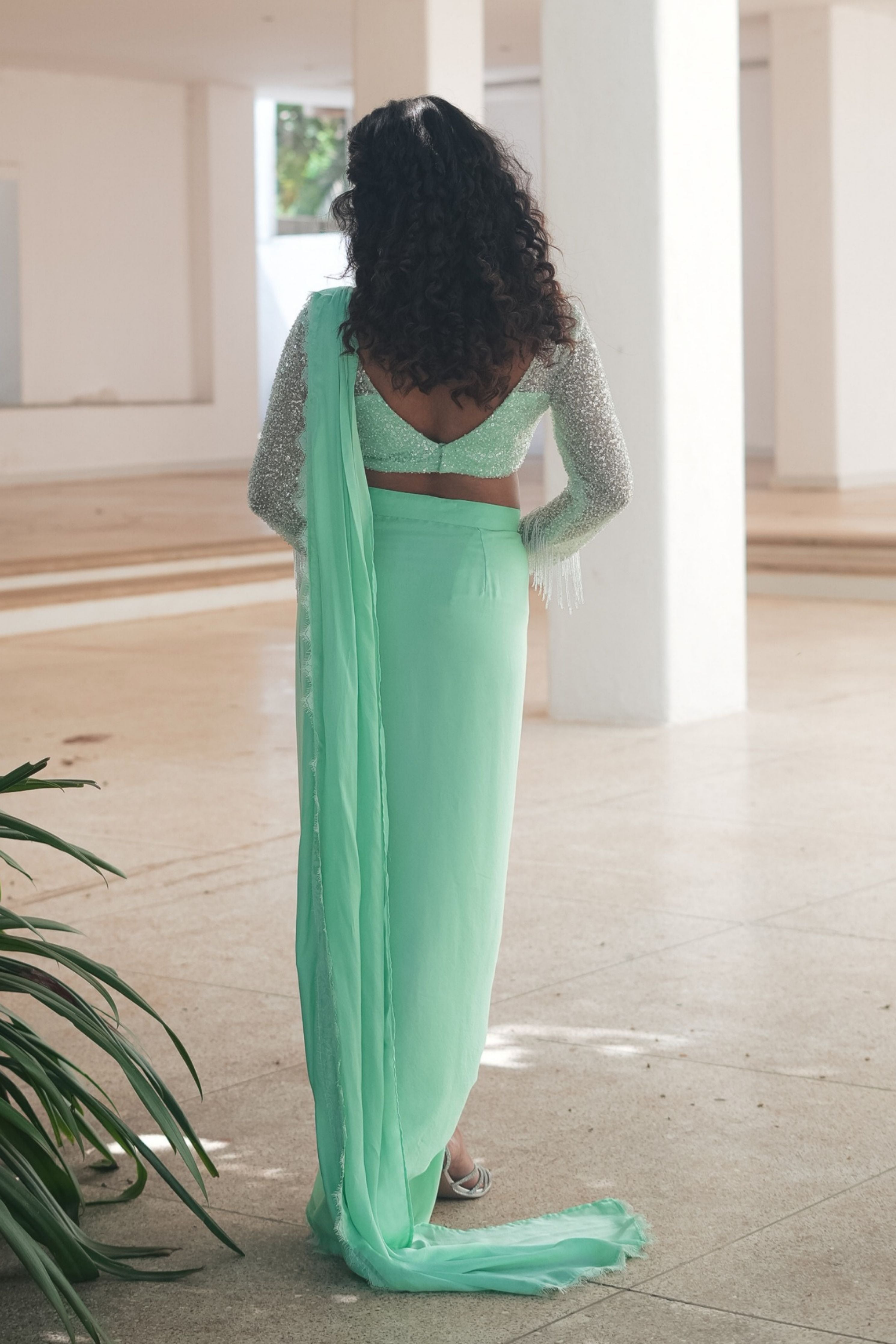 Mint Green Drape Saree Set
