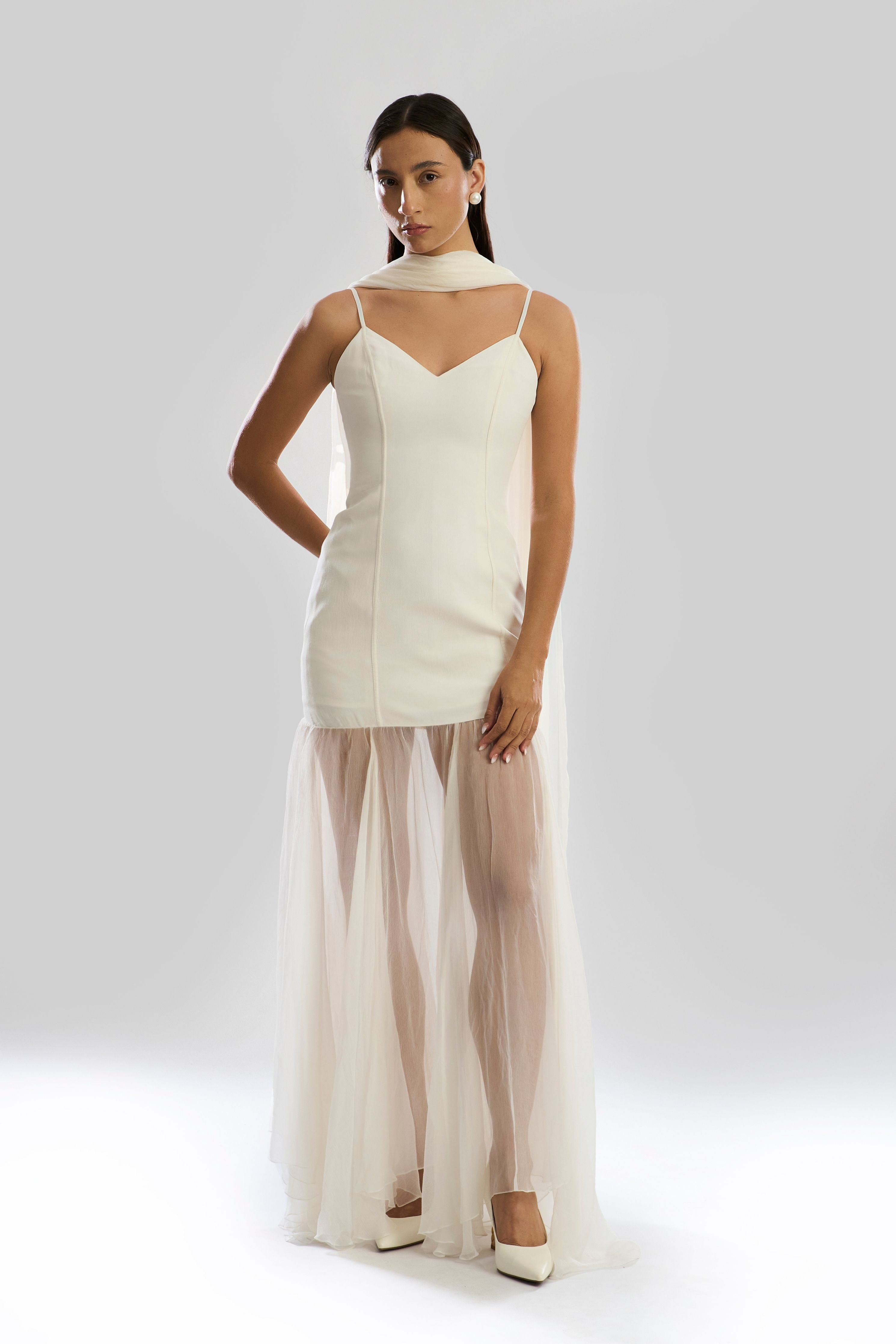 Ivory Mirage Dress with Scarf