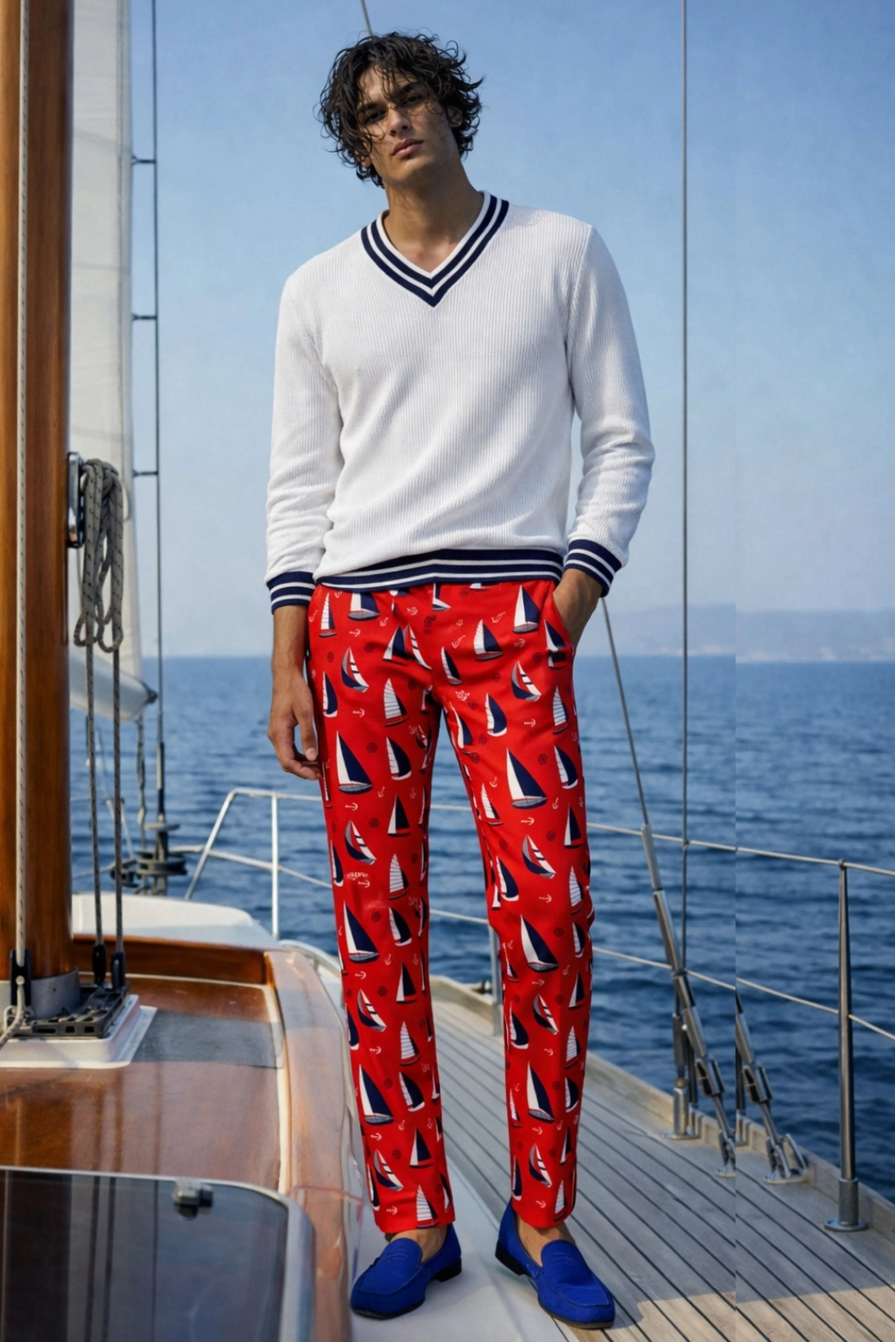 Yacht Red Printed Trousers