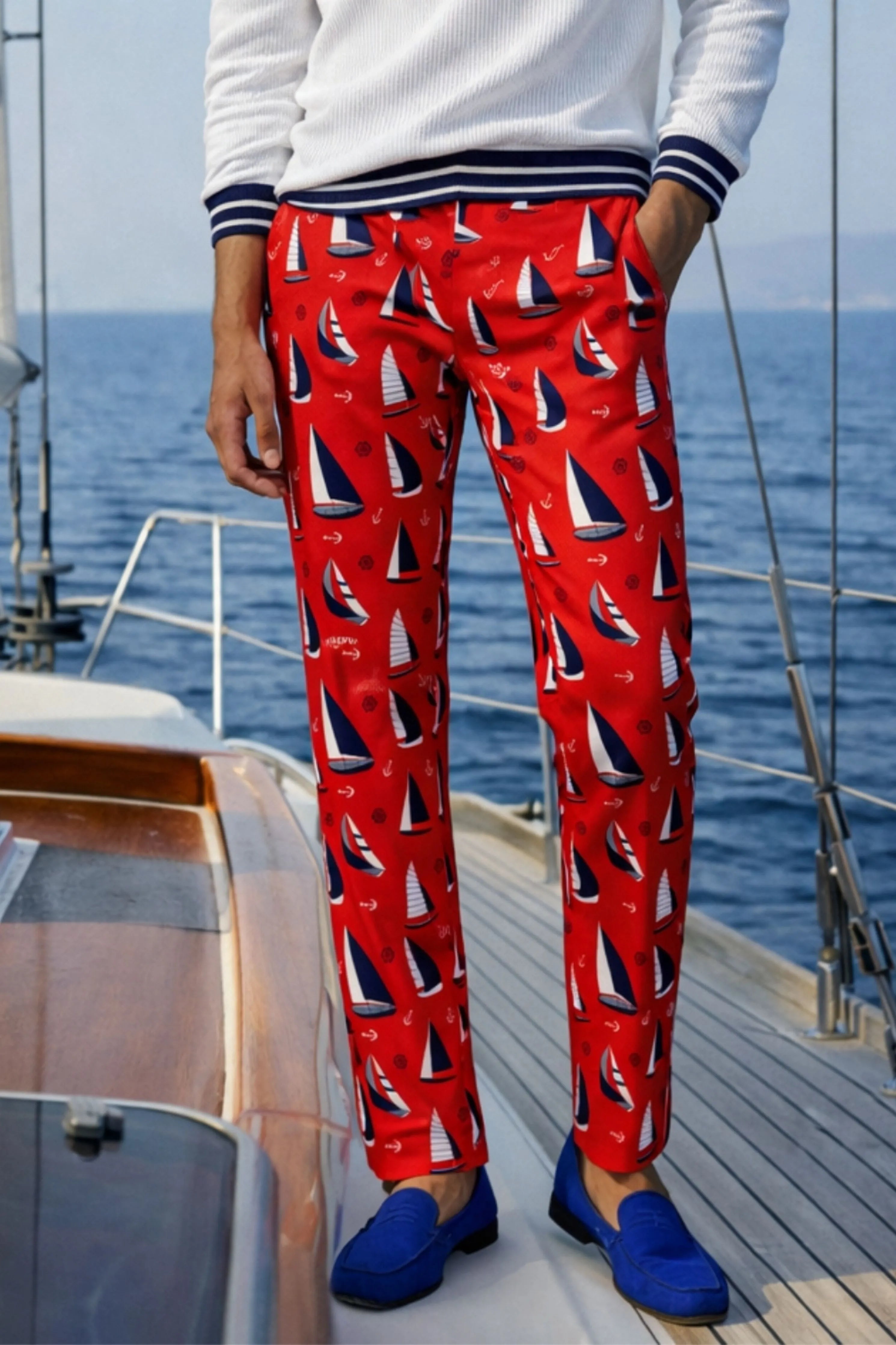 Yacht Red Printed Trousers