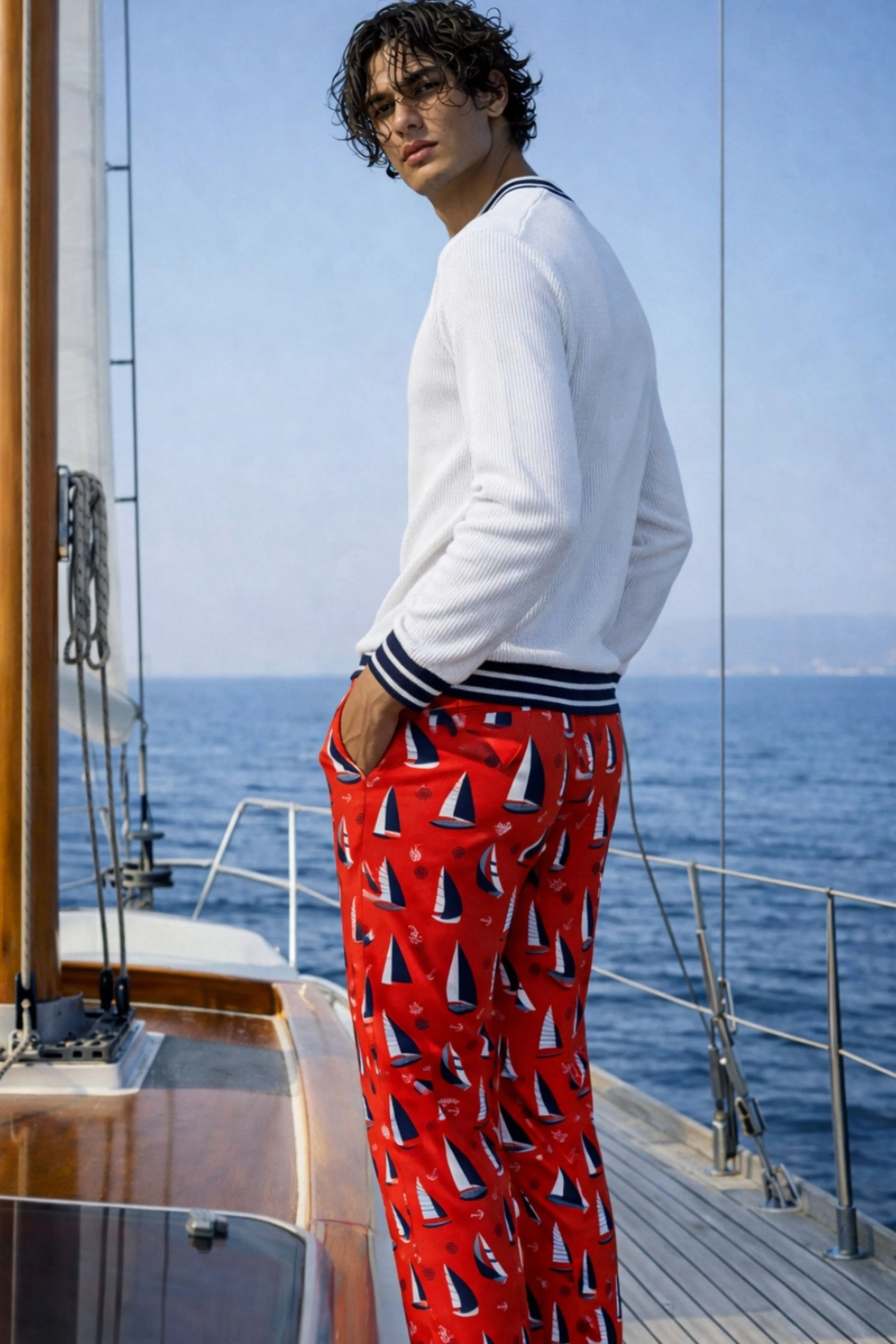 Yacht Red Printed Trousers