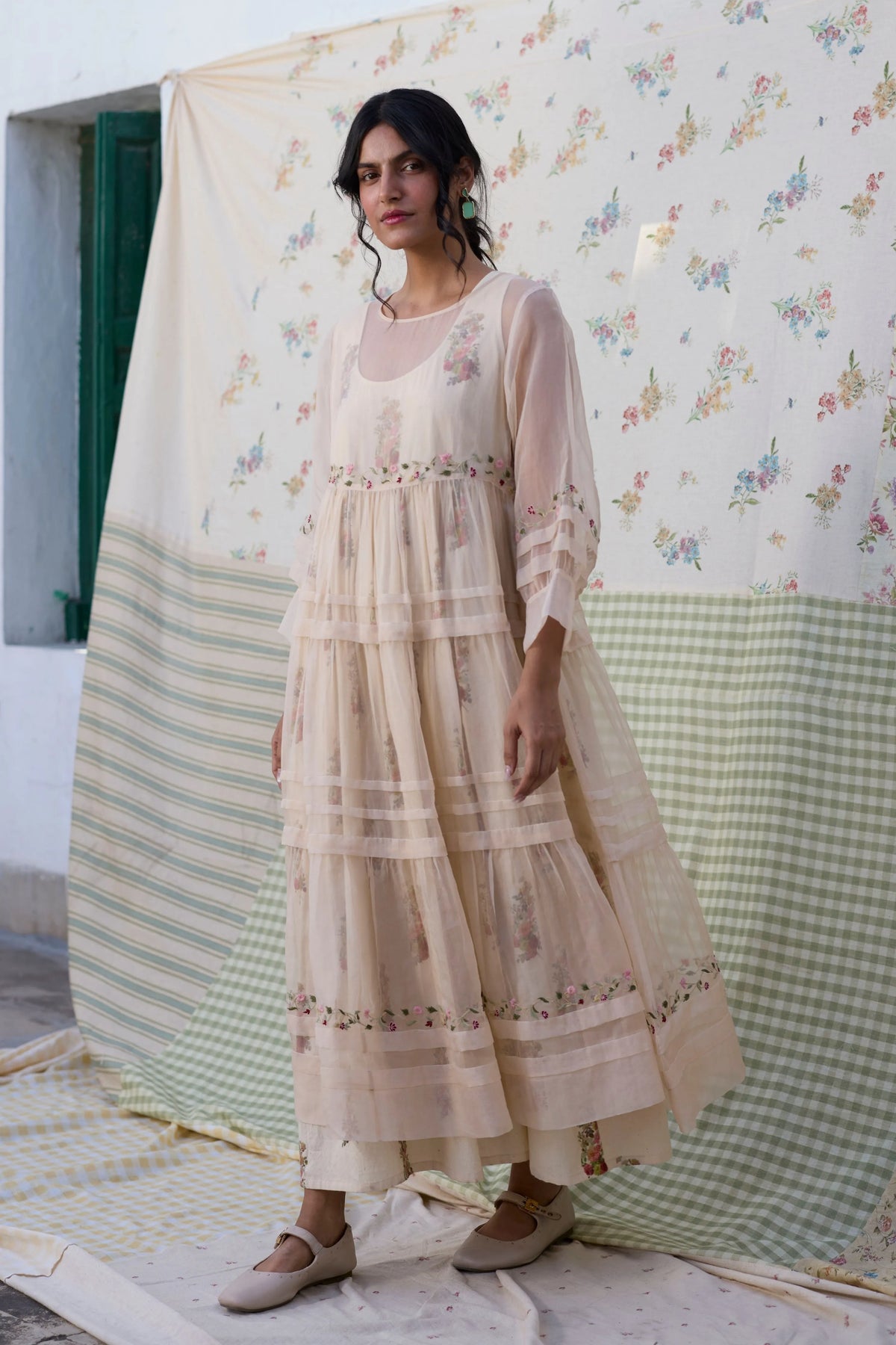Reverie Dress With Slip Ecru Red