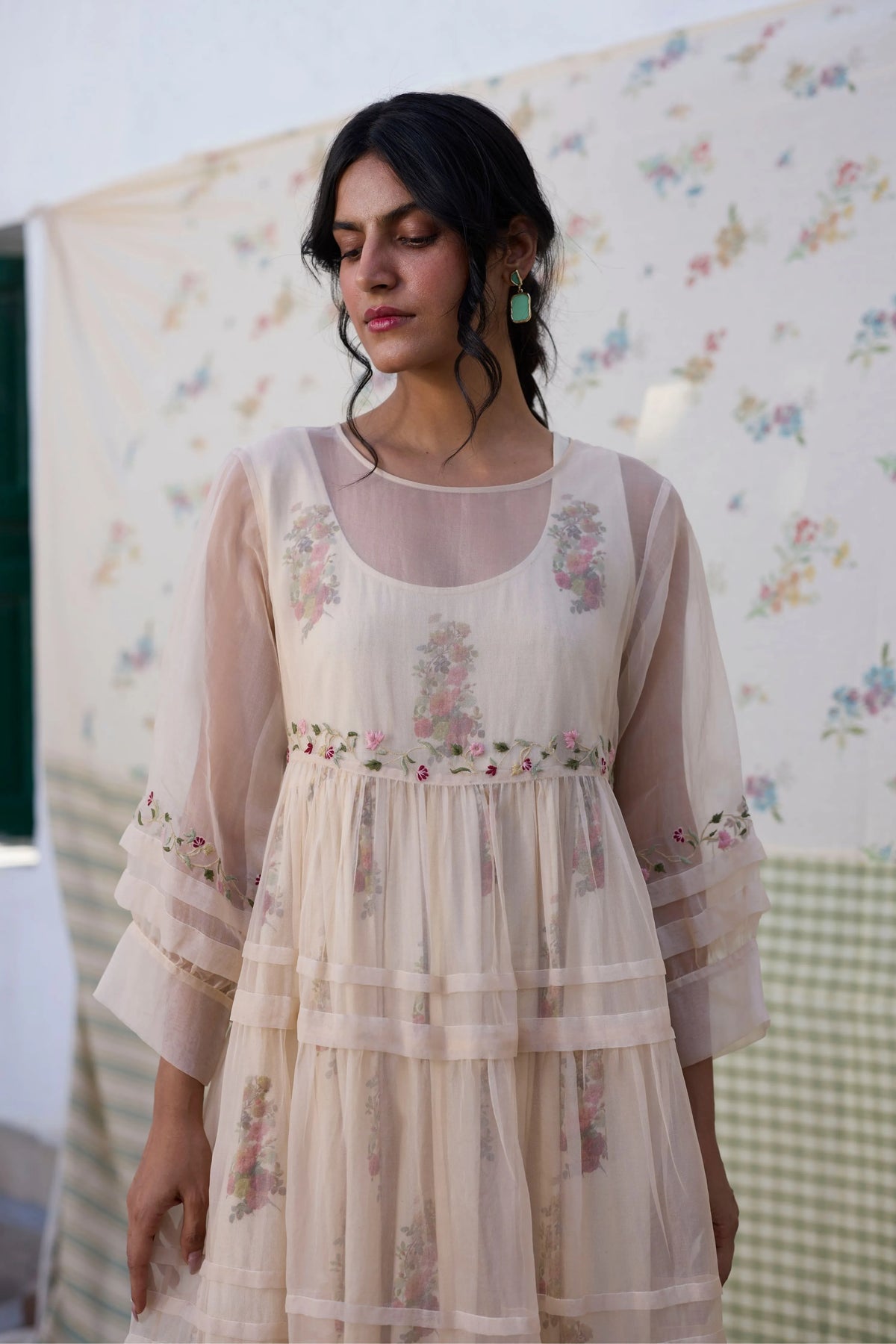Reverie Dress With Slip Ecru Red