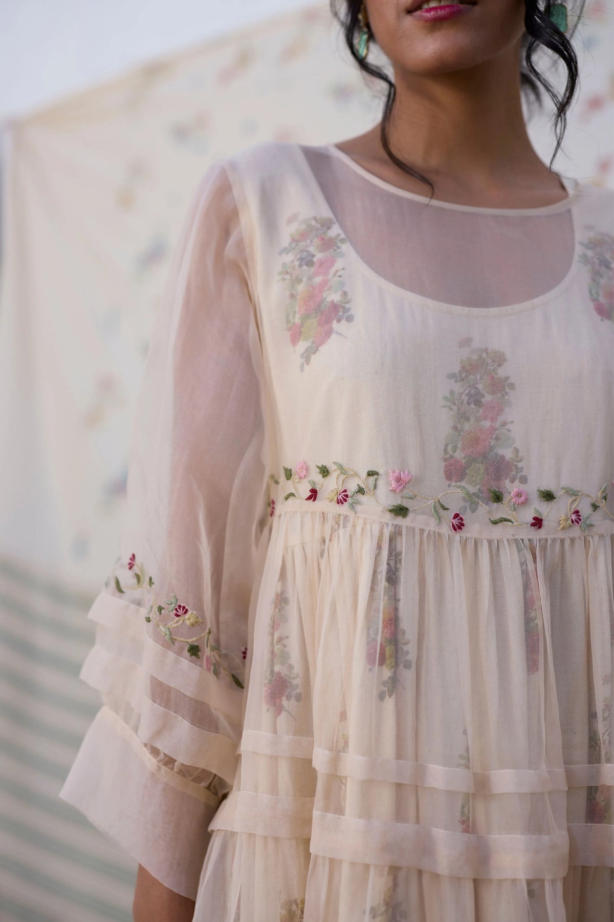 Reverie Dress With Slip Ecru Red