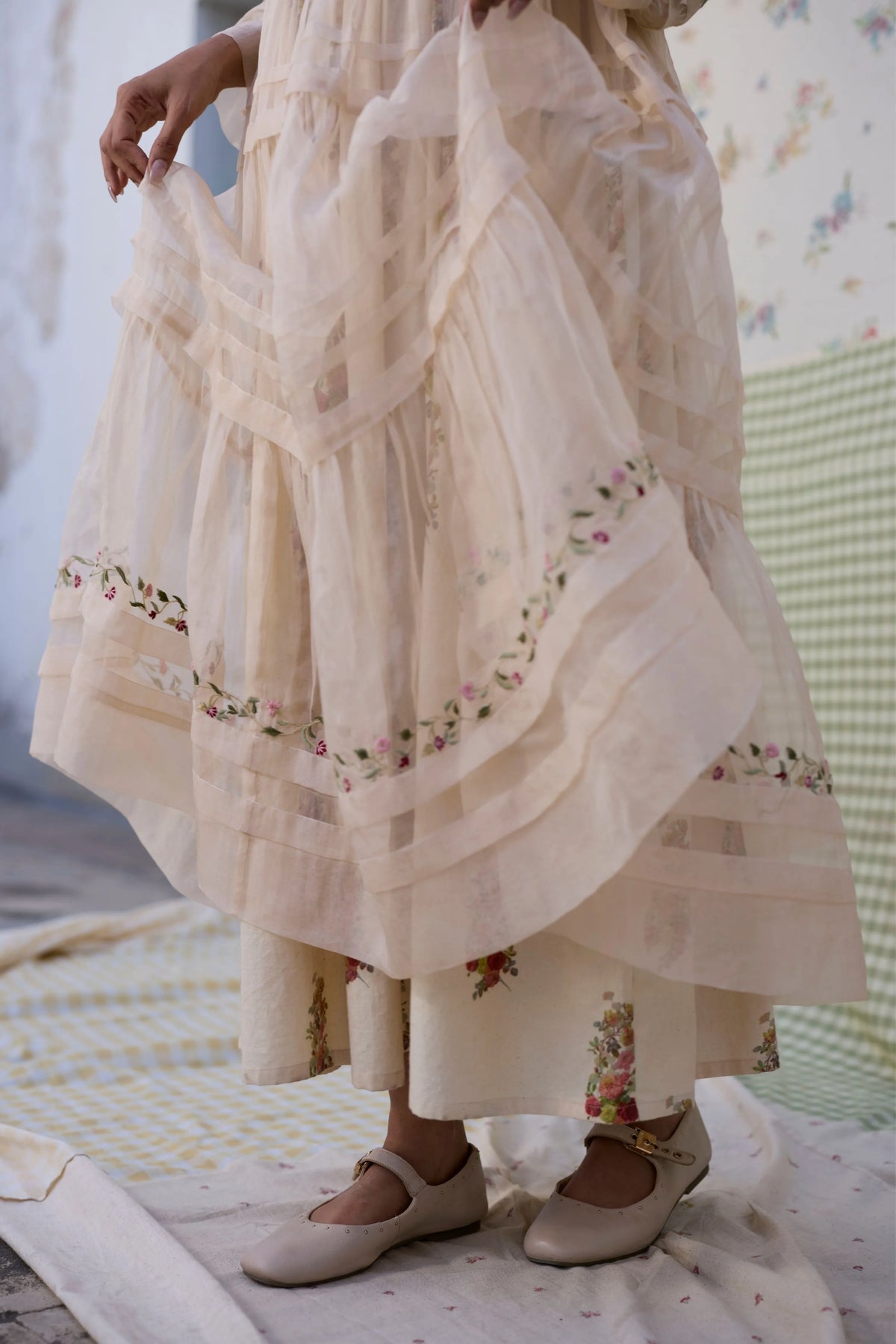 Reverie Dress With Slip Ecru Red