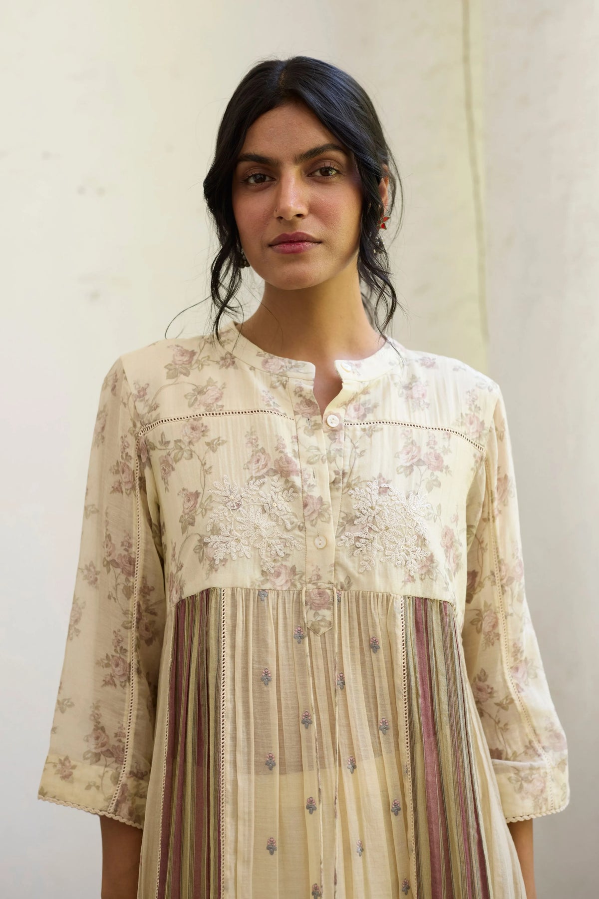 Chowa Kurta Set In  Ecru & Purple