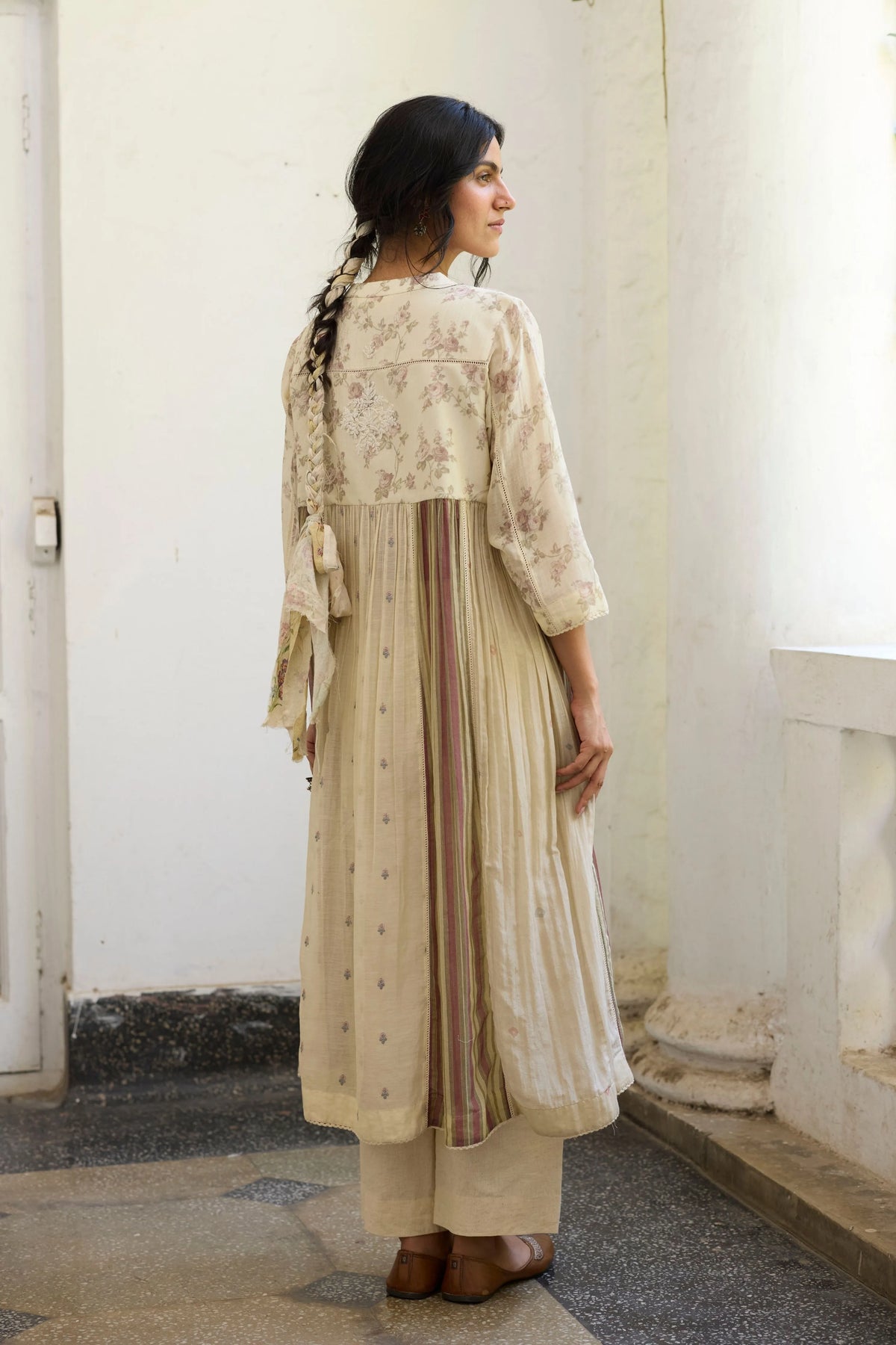 Chowa Kurta Set In  Ecru & Purple