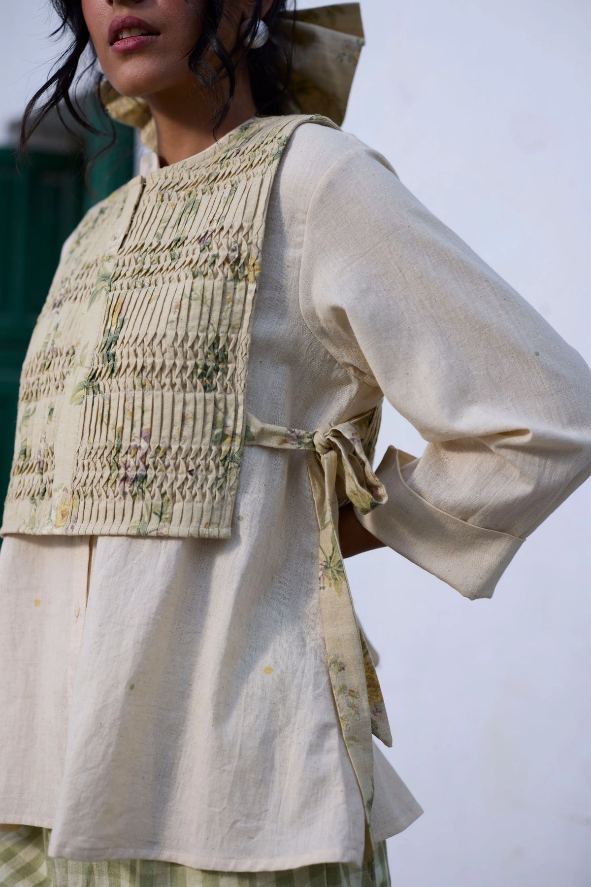 Briar Co-ord Set In  Ecru & Green