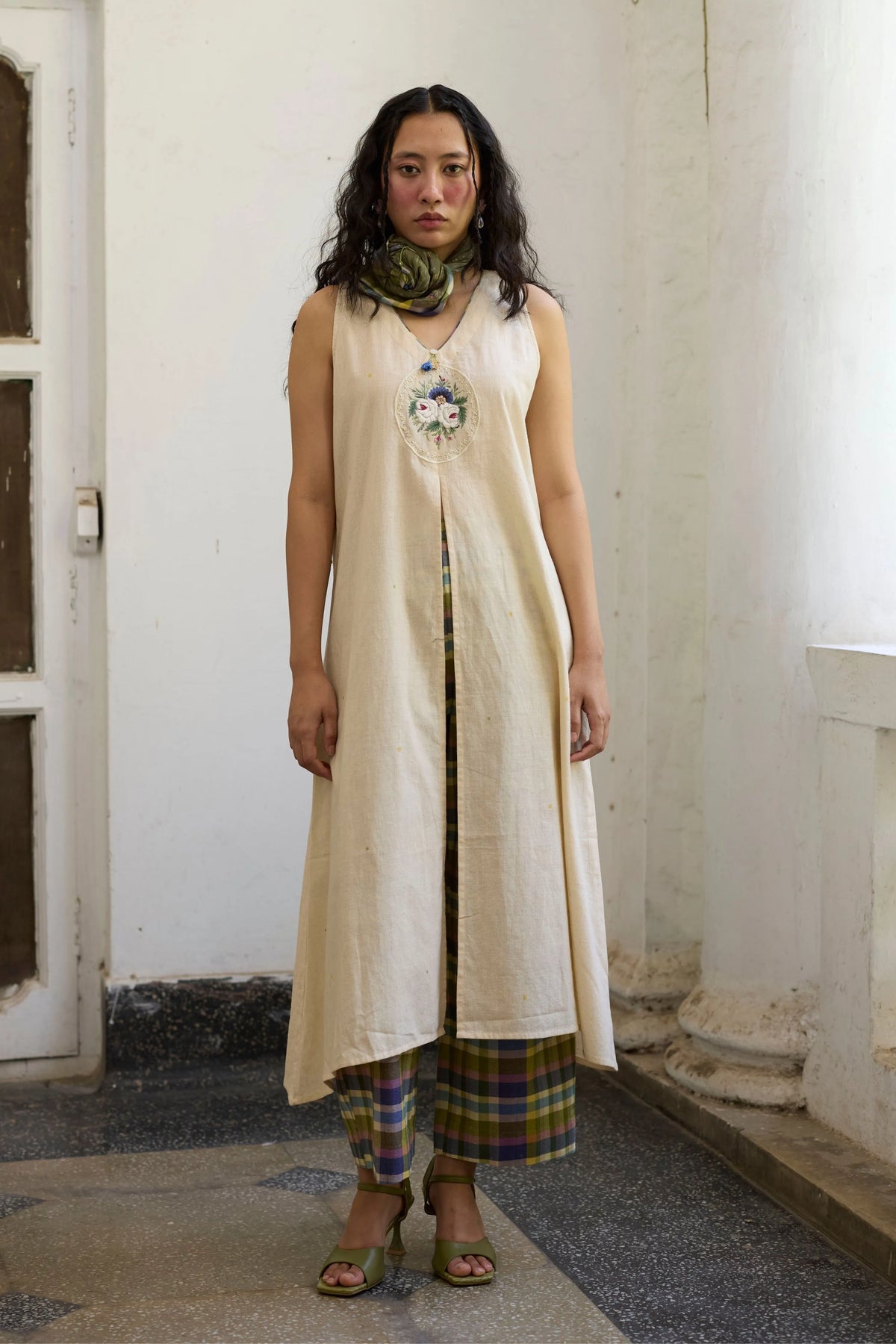 Mirelle Kurta set In  Ecru  &  Purple