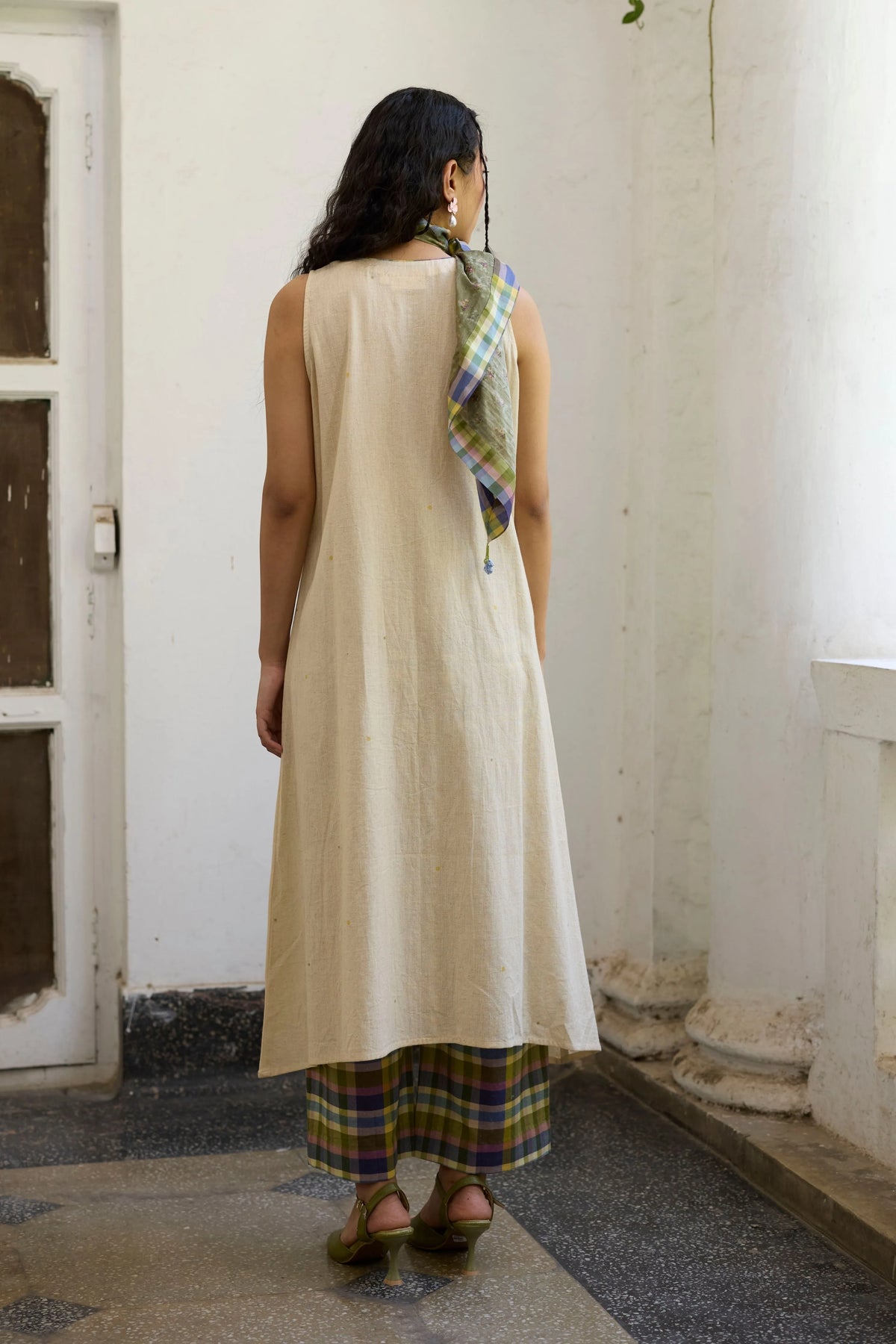 Mirelle Kurta set In  Ecru  &  Purple