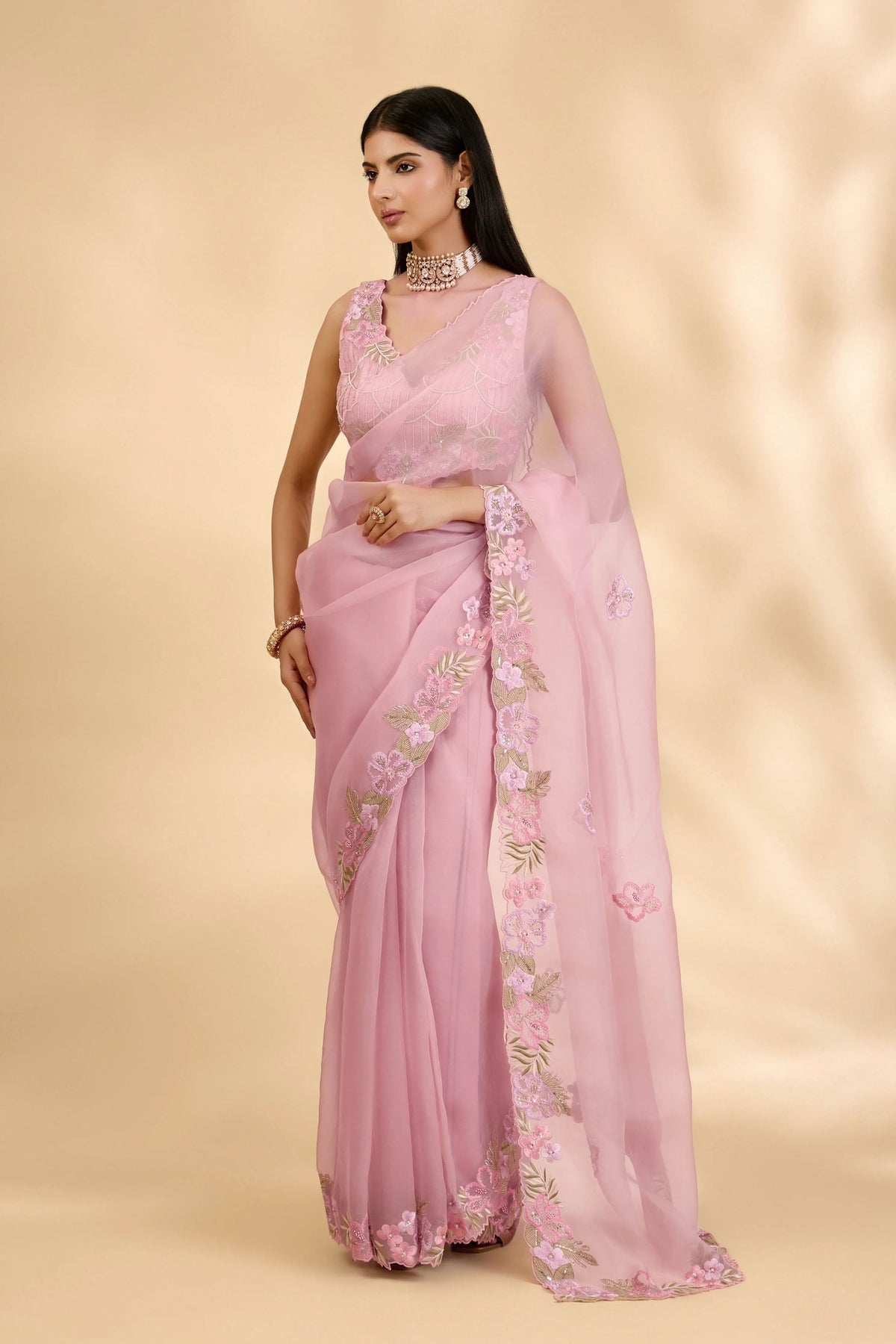 Rose Ruksar Embellished Sari Set