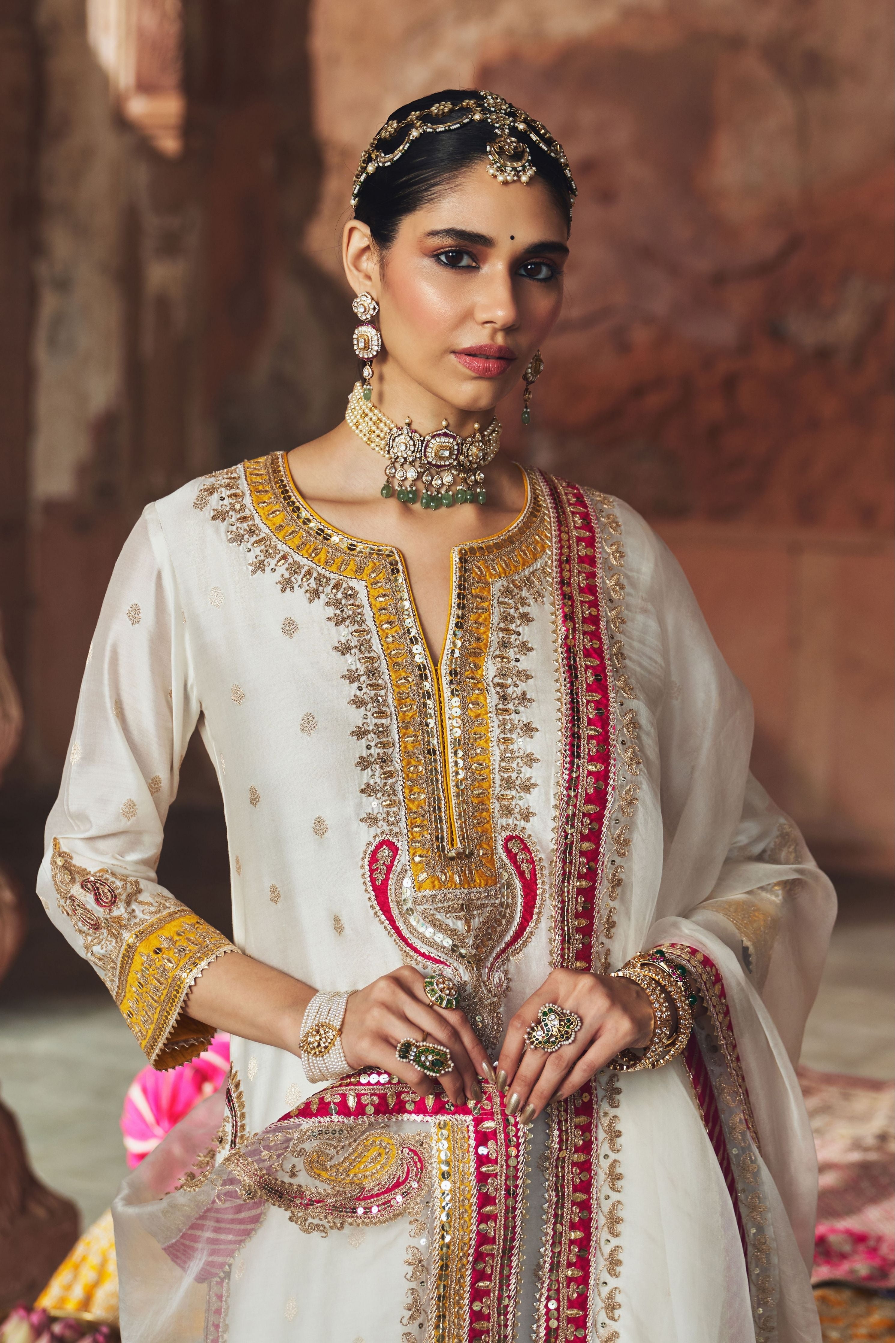 Sumaira  Daisy Ivory Long Kurta With Palazzo And Dupatta