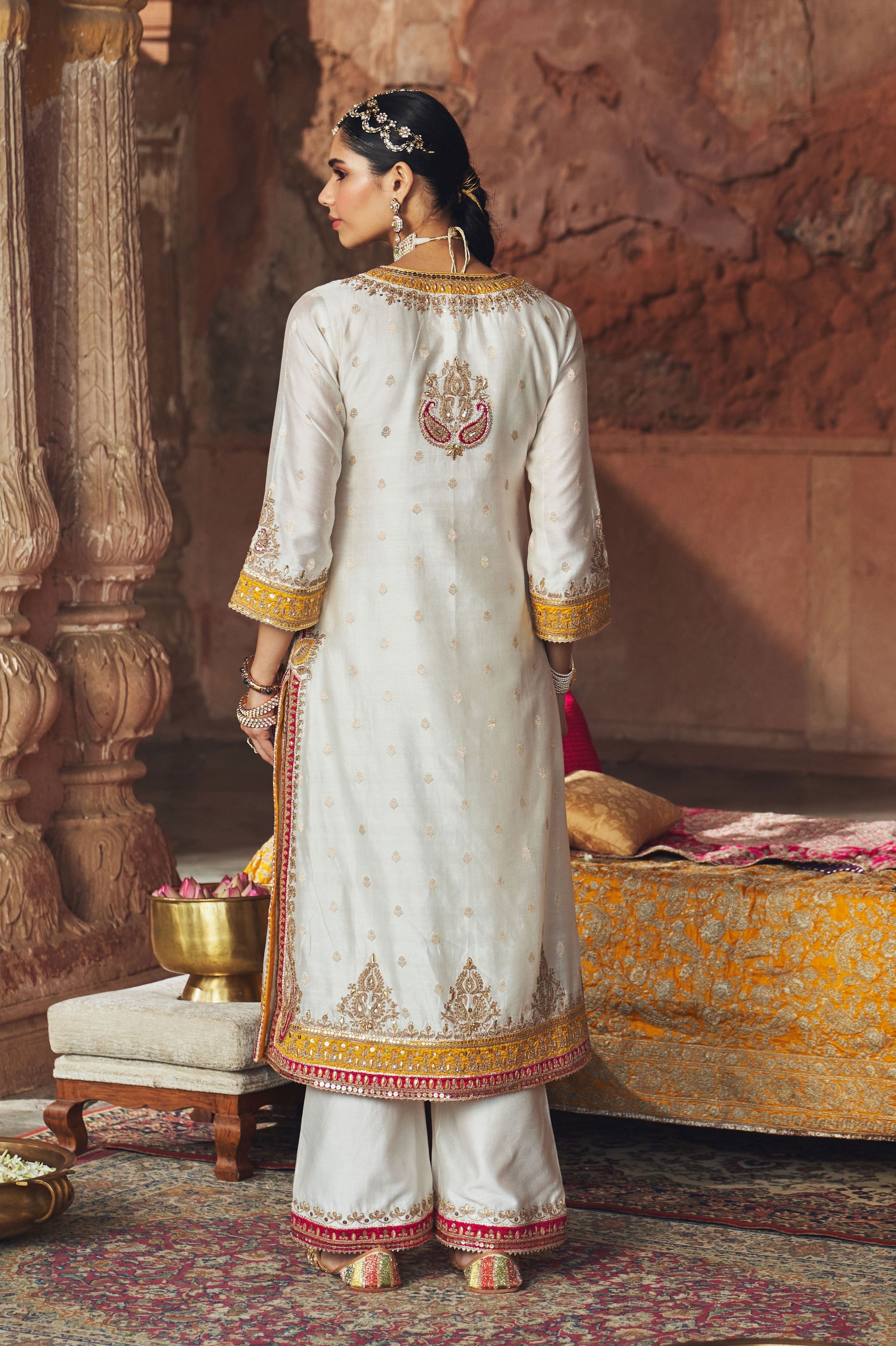 Sumaira  Daisy Ivory Long Kurta With Palazzo And Dupatta