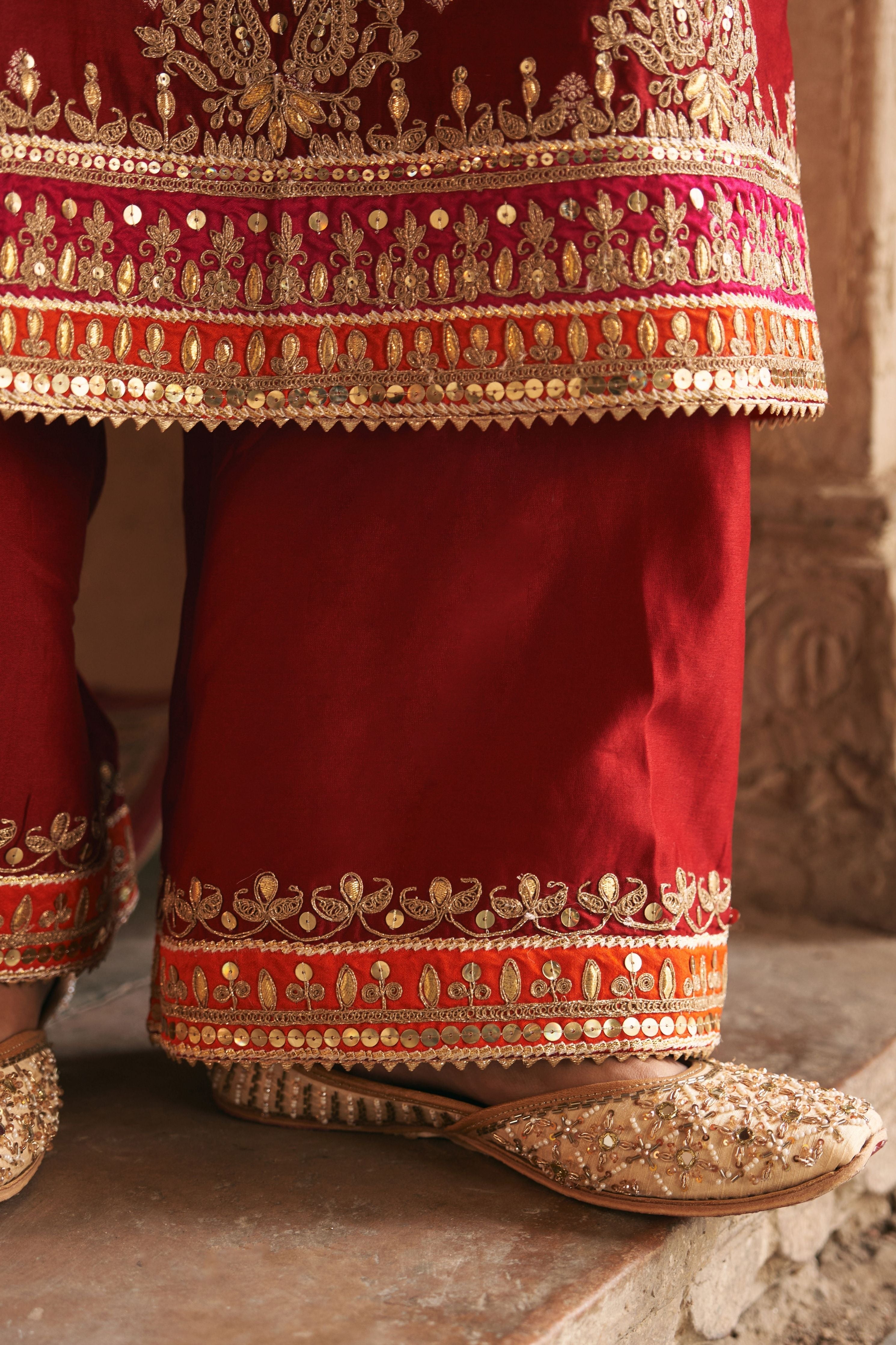 Sumaira Deep Red Long Kurta With Palazzo And Dupatta
