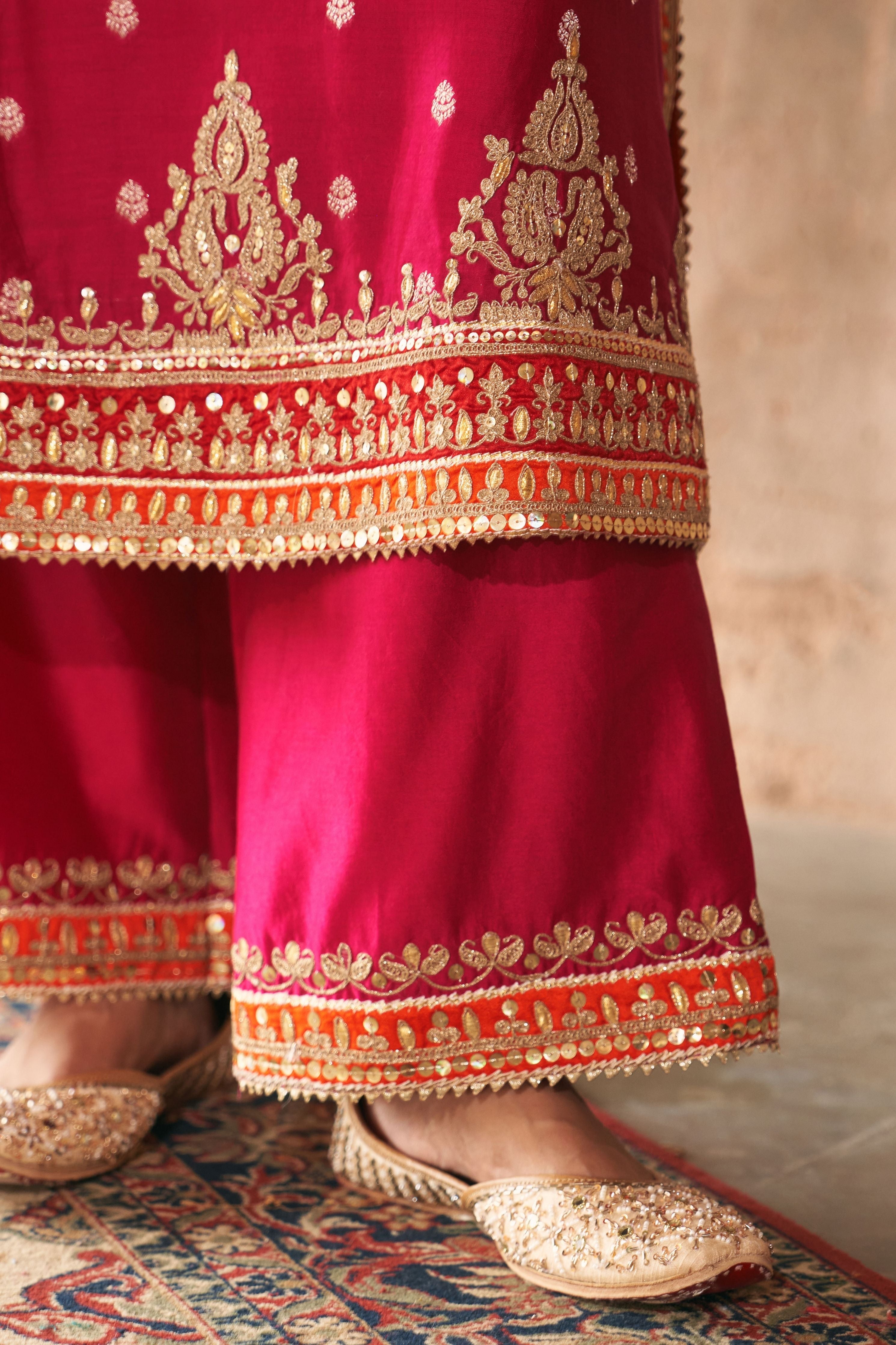 Sumaira Hotpink Long Kurta With Palazzo And Dupatta