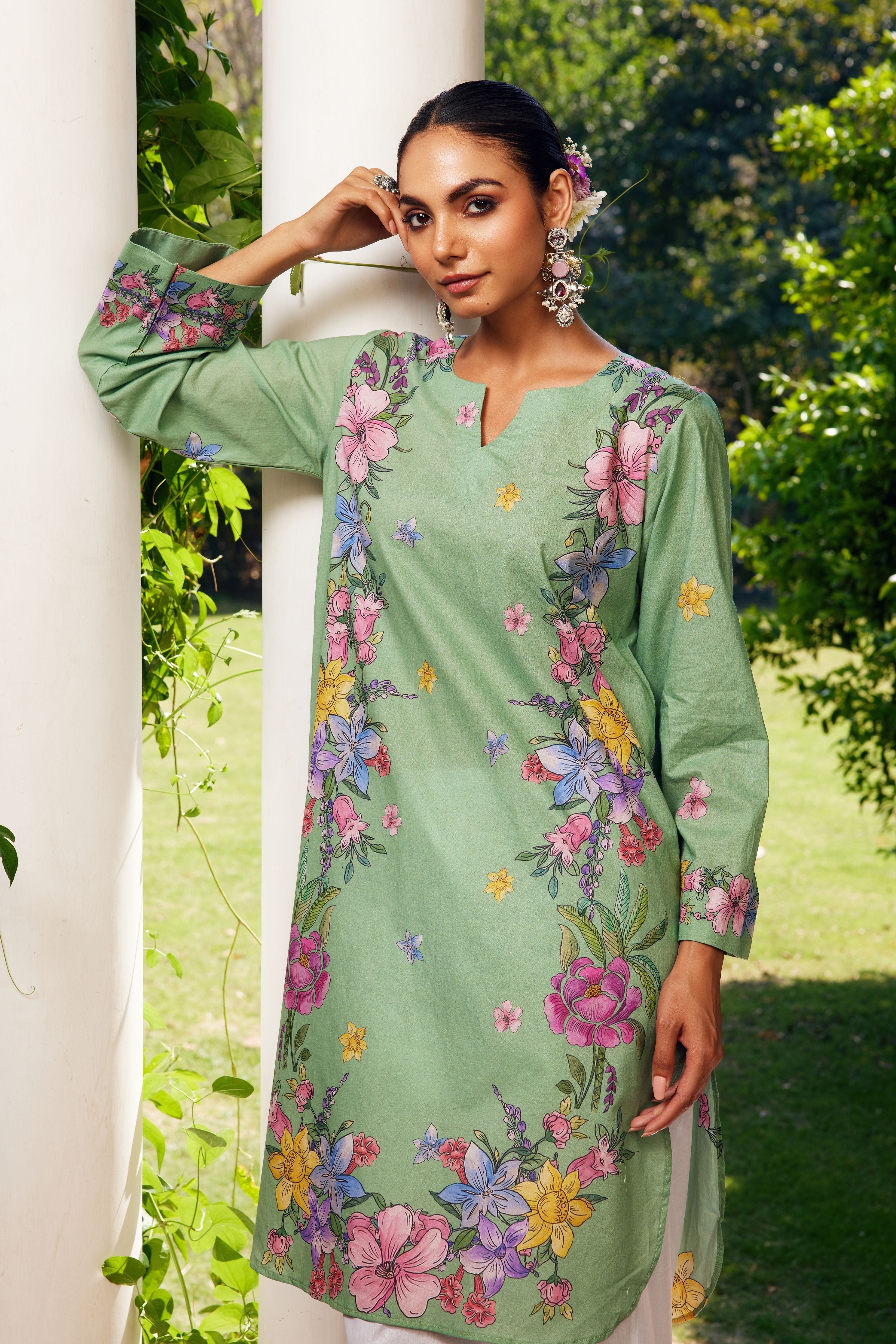 Sage Green Gulzaar Short Kurta Set