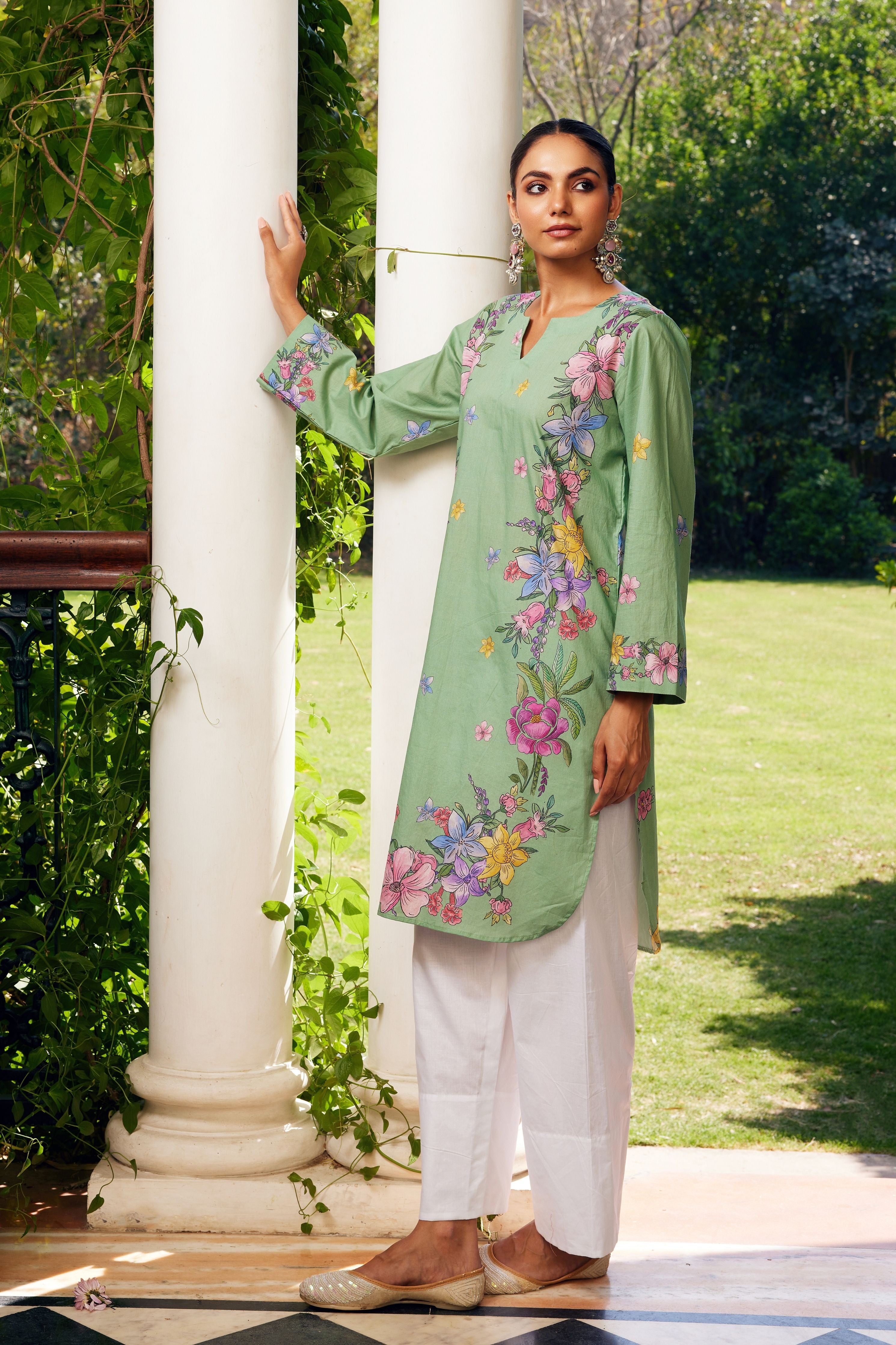 Sage Green Gulzaar Short Kurta Set