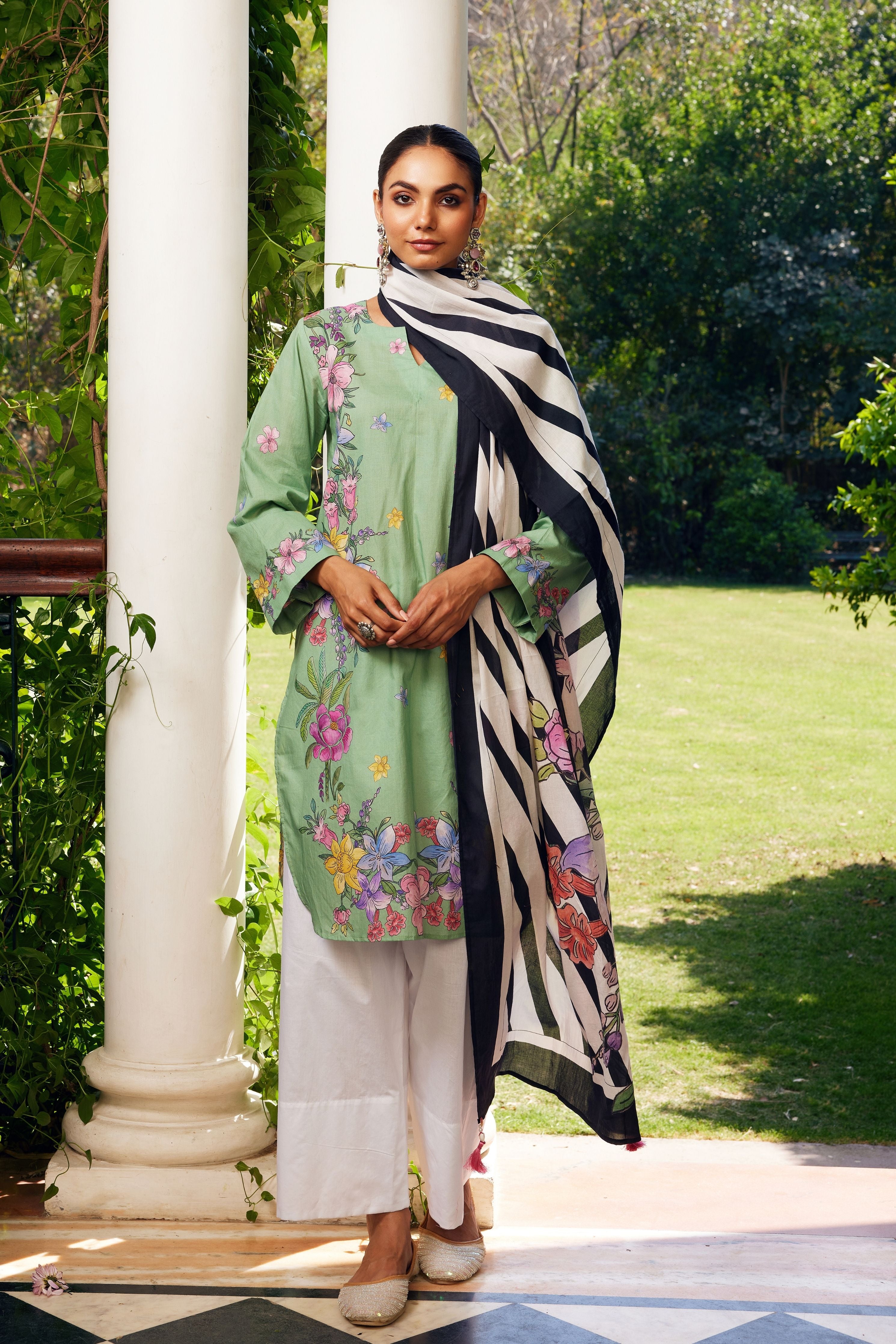 Sage Green Gulzaar Short Kurta Set
