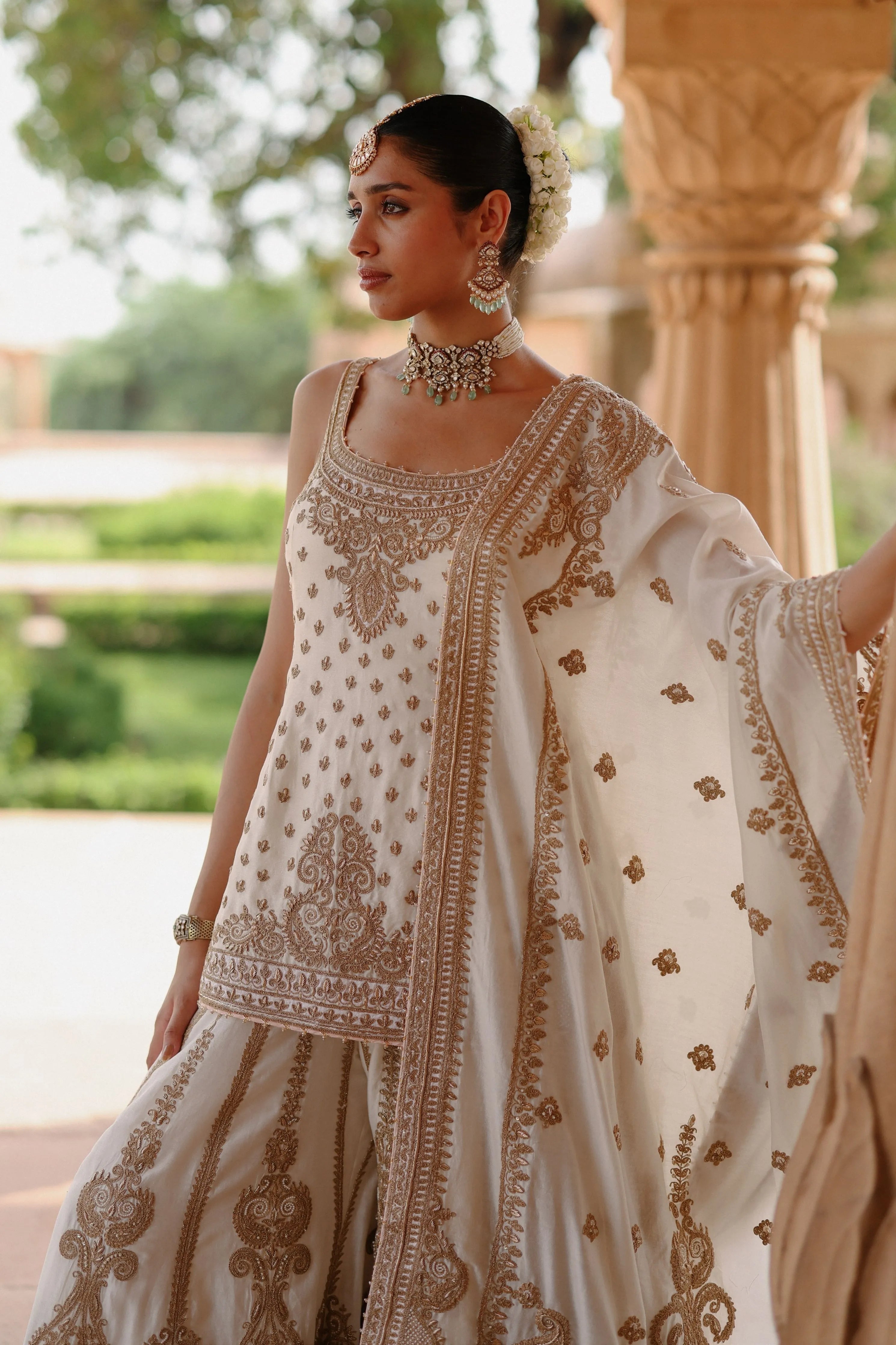 Shabnam  Daisy Ivory Kurta Set with Sharara & Dupatta
