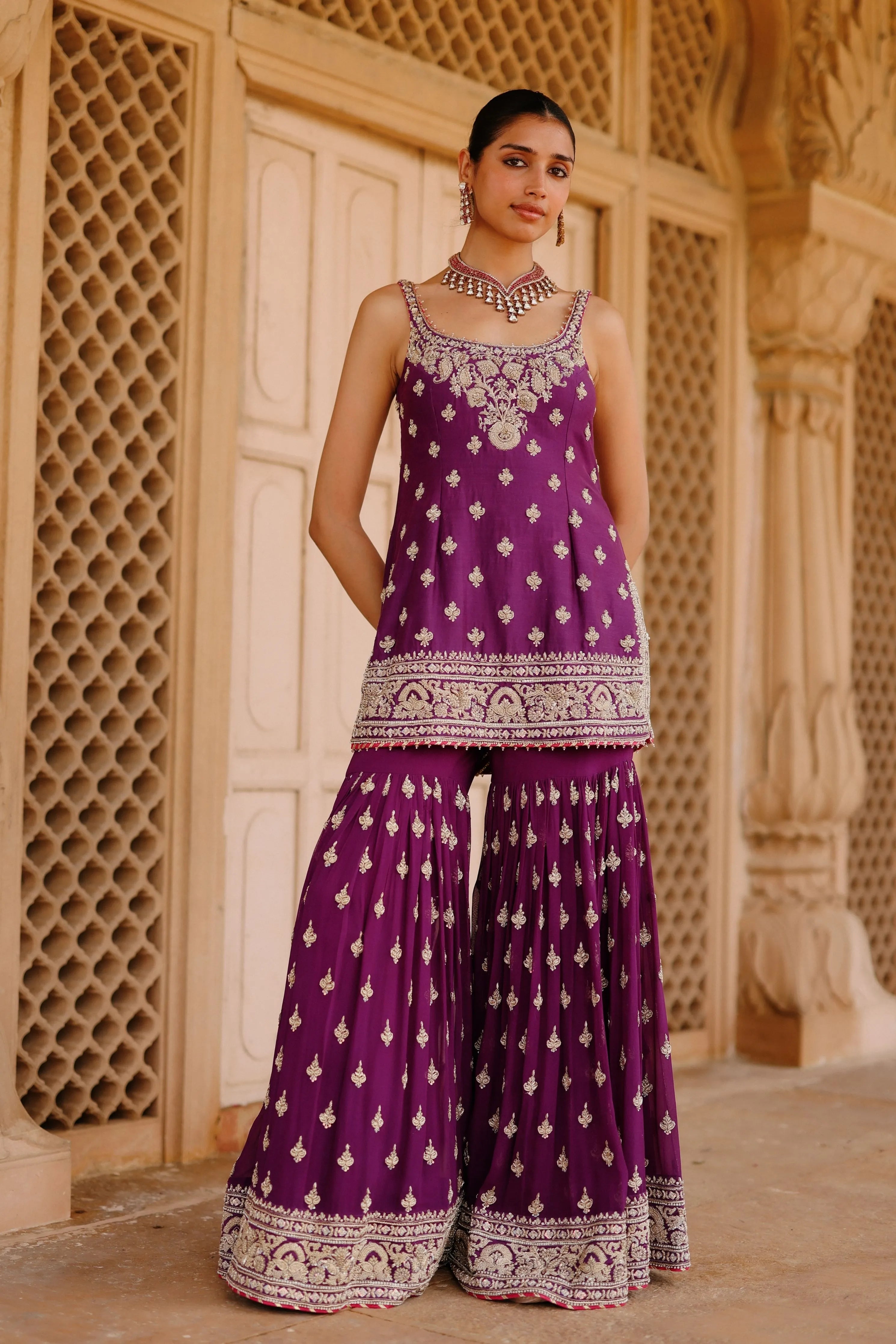 Shahbano  Deep Purple Kurta Set with Garara & Dupatta